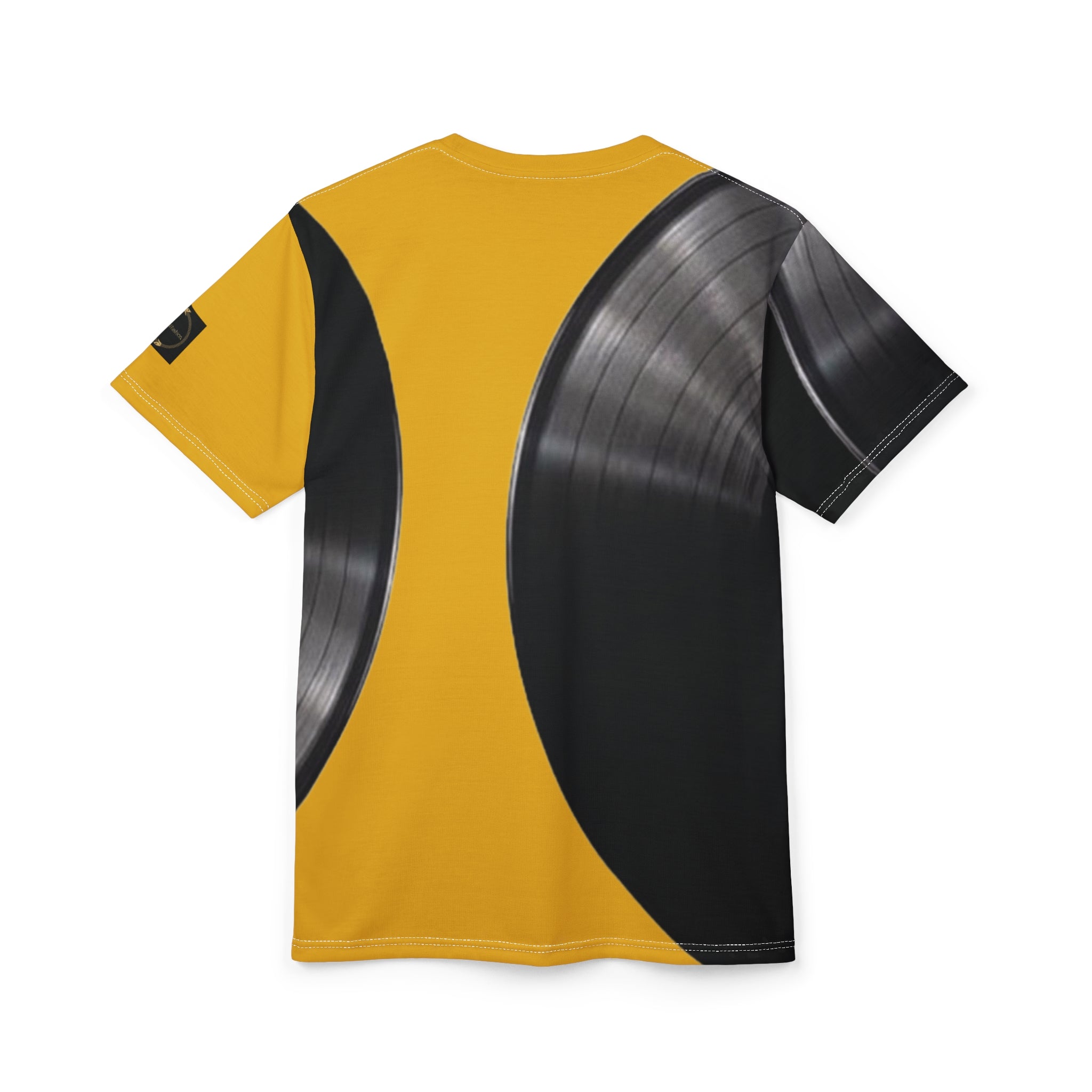 Fabled Fashion Vinyl Record design Unisex Cut & Sew Tee (AOP) Yellow