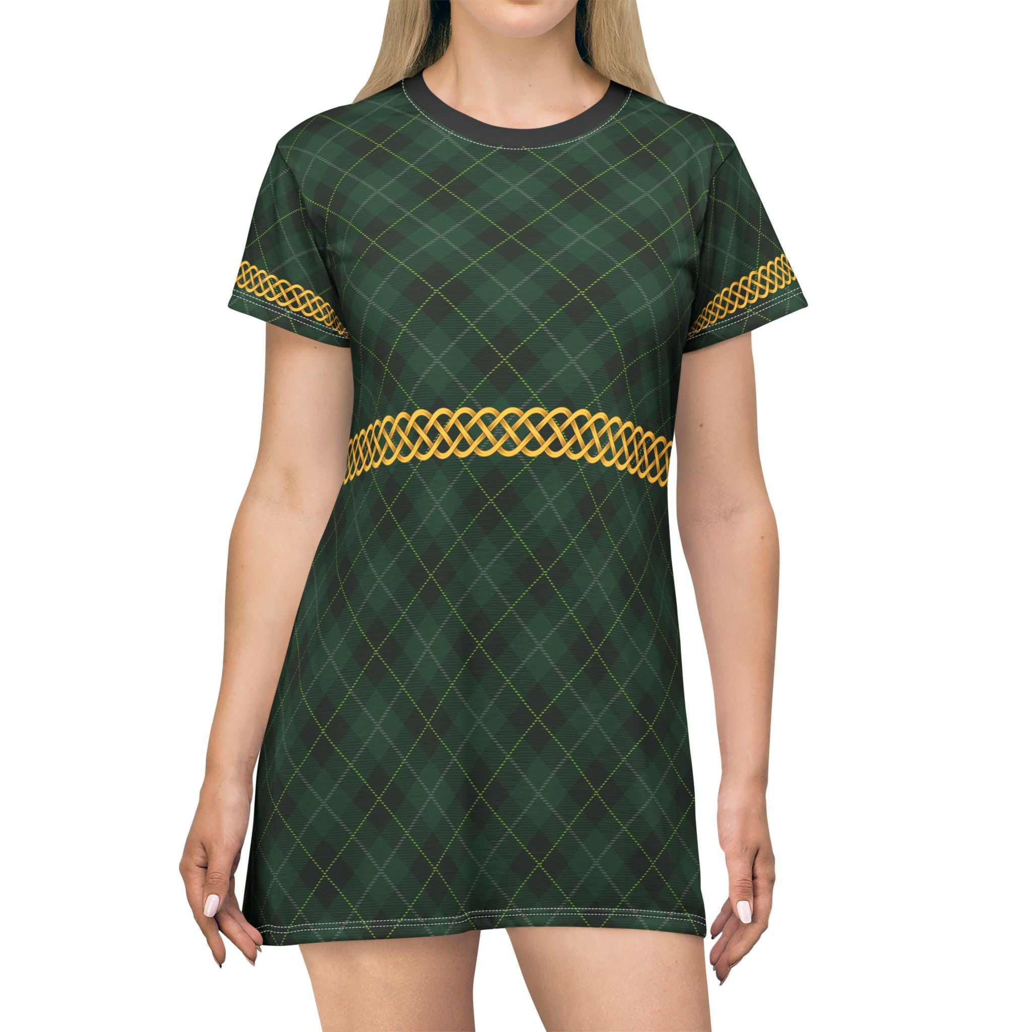 Fabled Fashion Celtic Knot Tartan Plaid Medieval Fashions All Over Print T-Shirt Dress