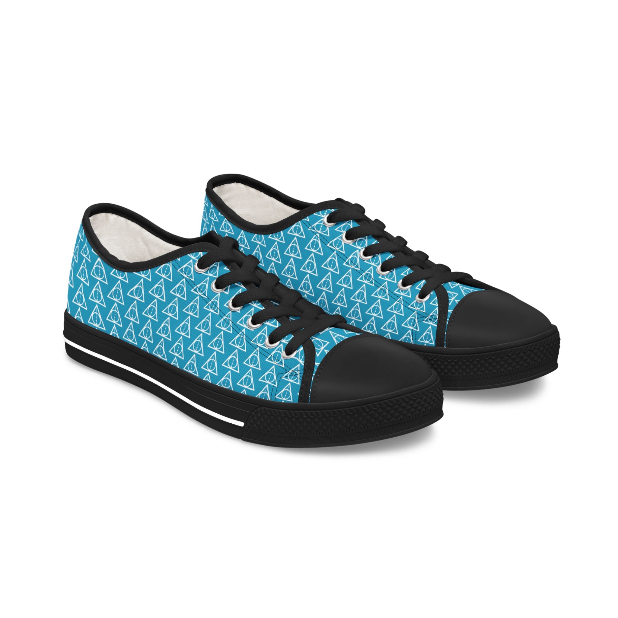 Harry Potter inspired Deathly Hallows Logo Women's Low Top Sneakers Turquoise Blue