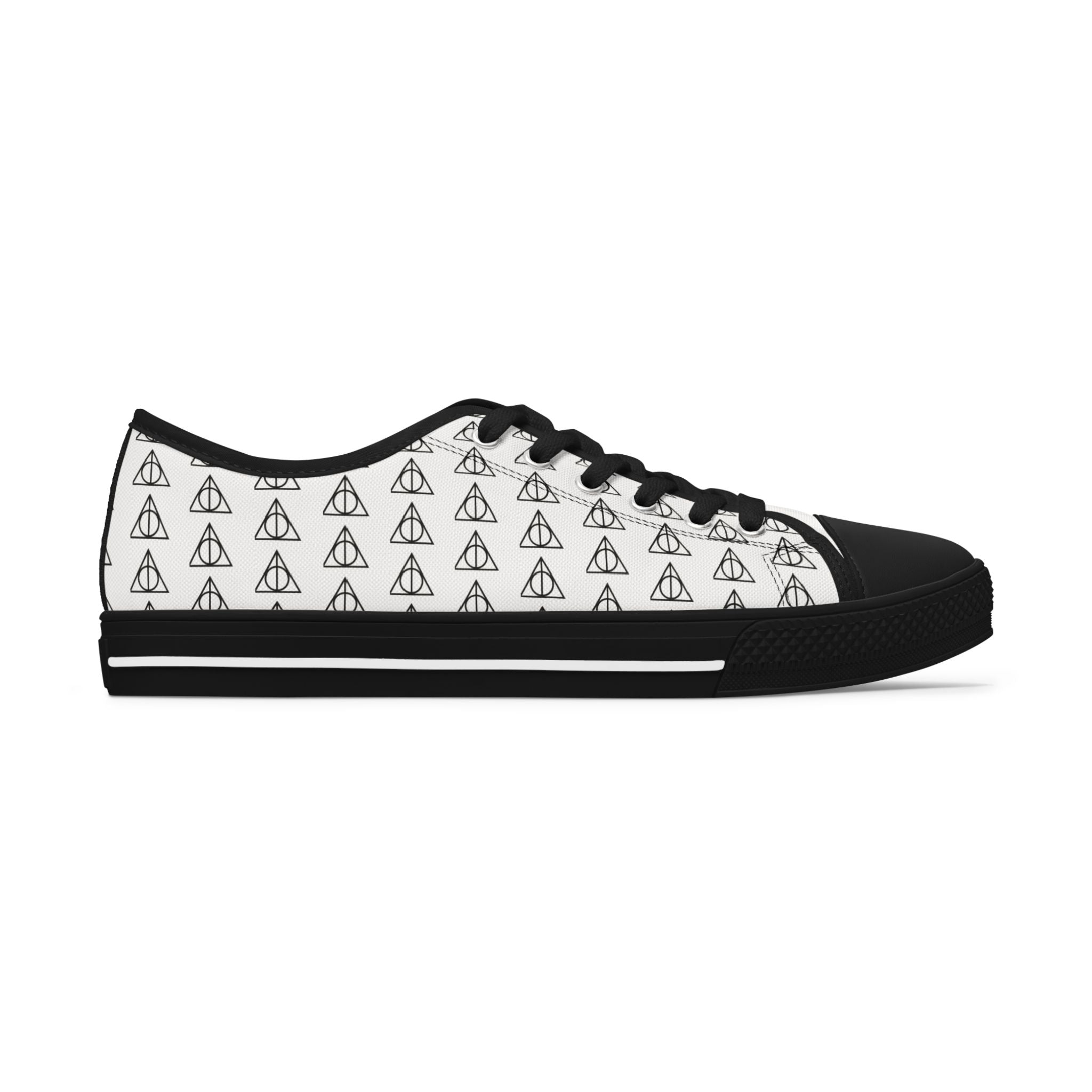 Harry Potter inspired Deathly Hallows Logo Women's Low Top Sneakers White/Black