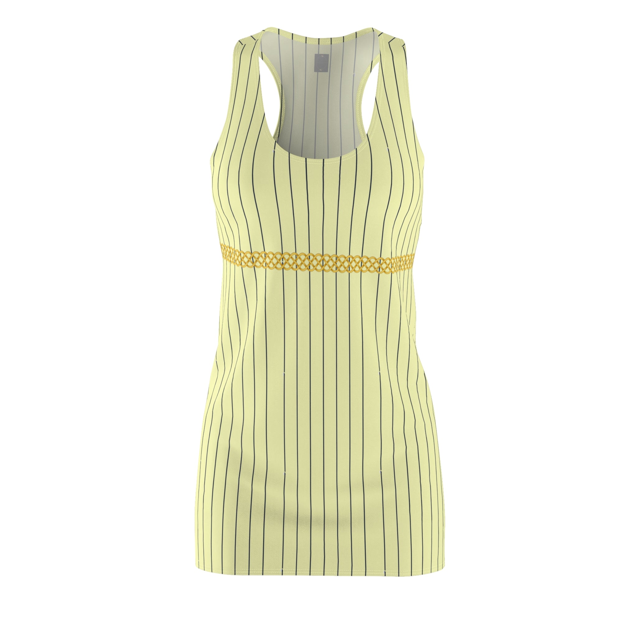 Fabled Fashion Cream/Navy Pinstripe with Celtic Knot effect Women's Cut & Sew Racerback Dress (AOP) inspired by Vivian in Pretty Woman