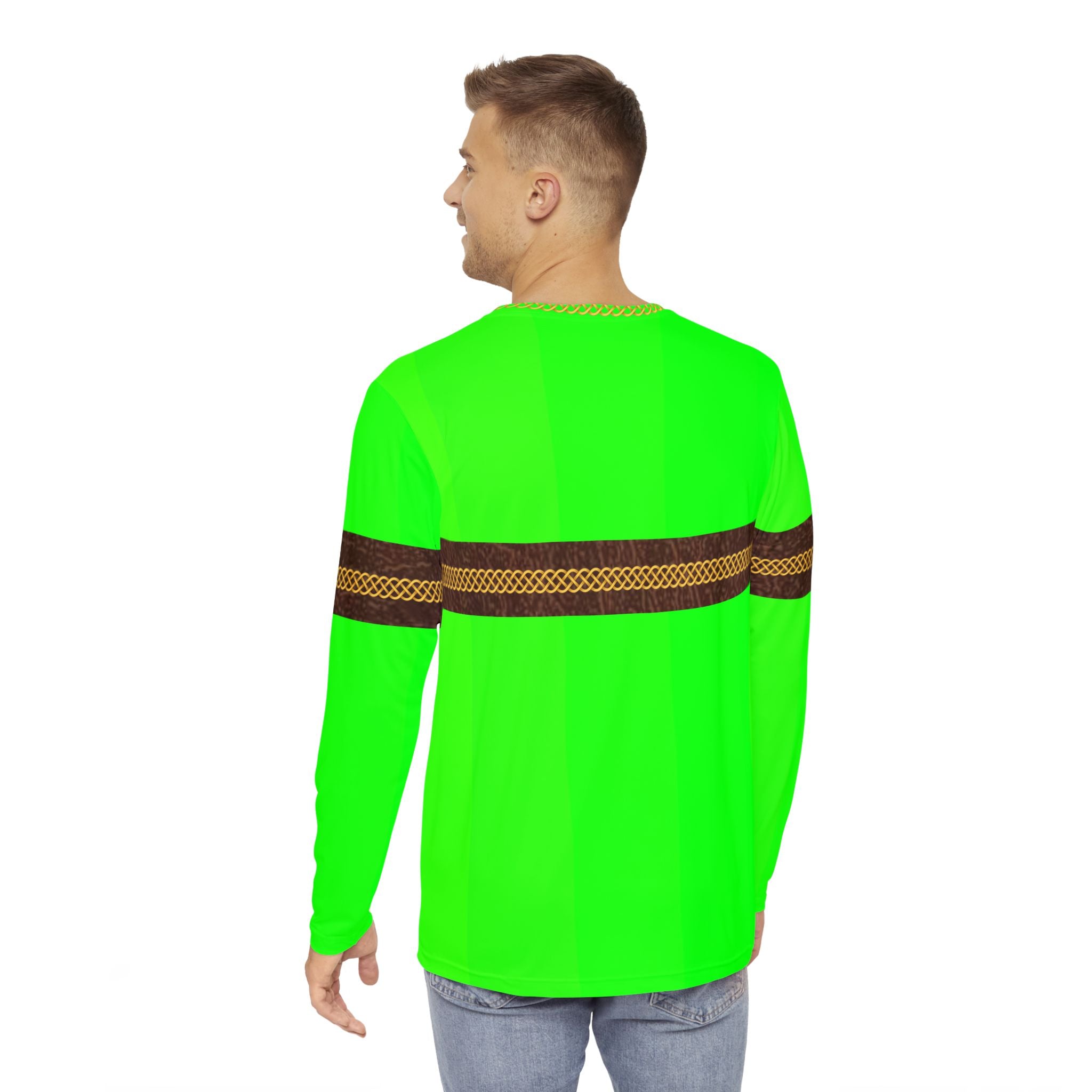 Fabled Fashion Men's Long Sleeve Hi Vis with Leather band and Celtic chain effect AOP Shirt
