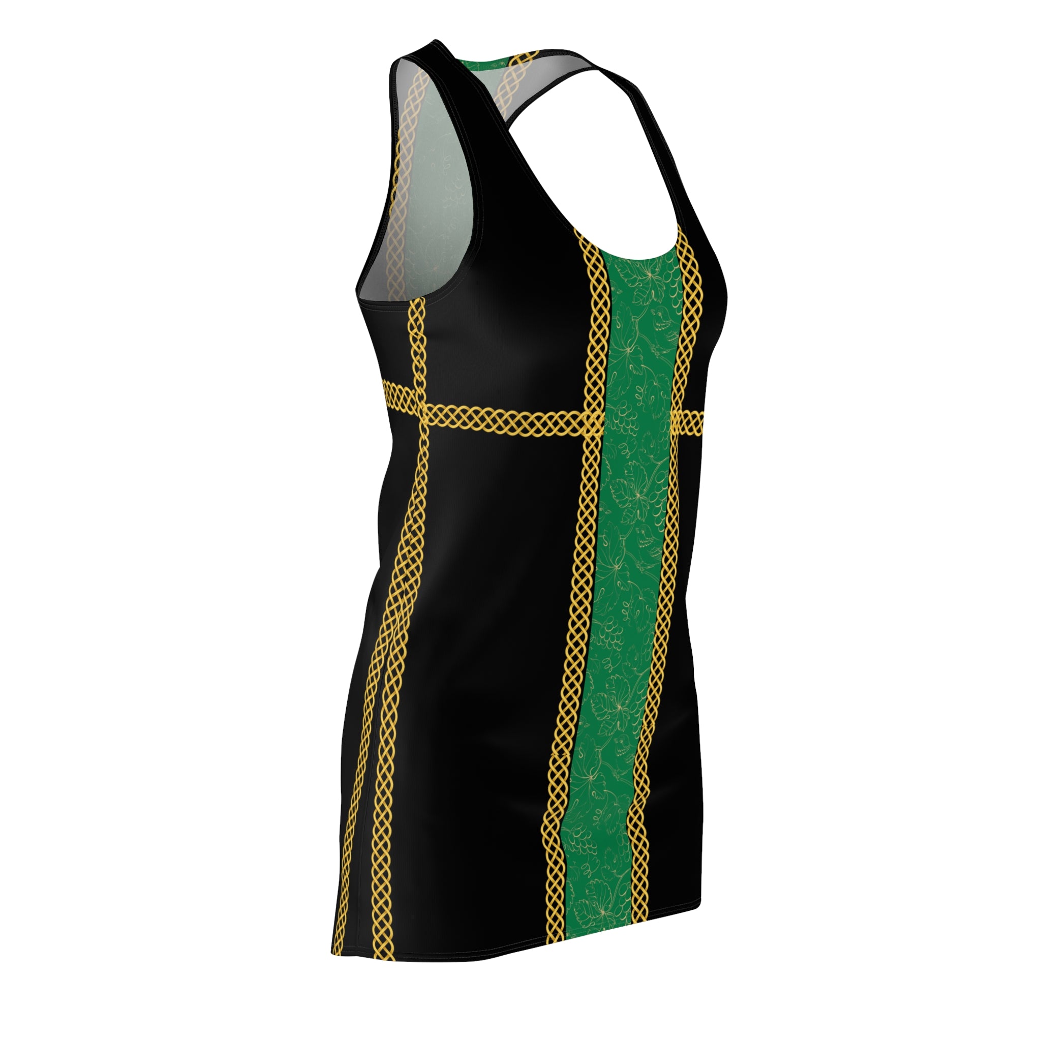 Fabled Fashion Green grape band with Celtic knot effect Black Women's Cut & Sew Racerback Dress (AOP)
