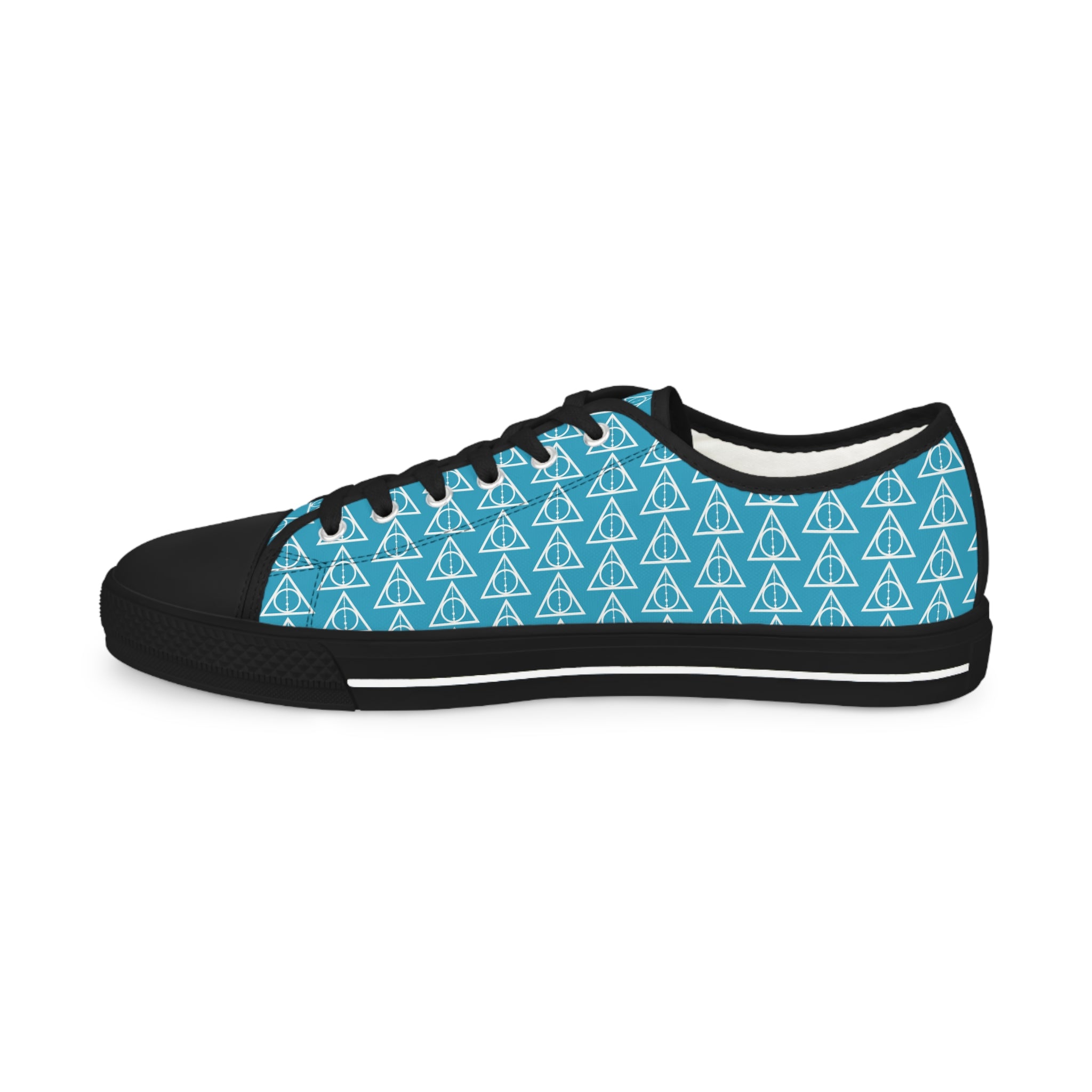 Harry Potter inspired Deathly Hallows logo Men's Low Top Sneakers (Turquoise Blue/White