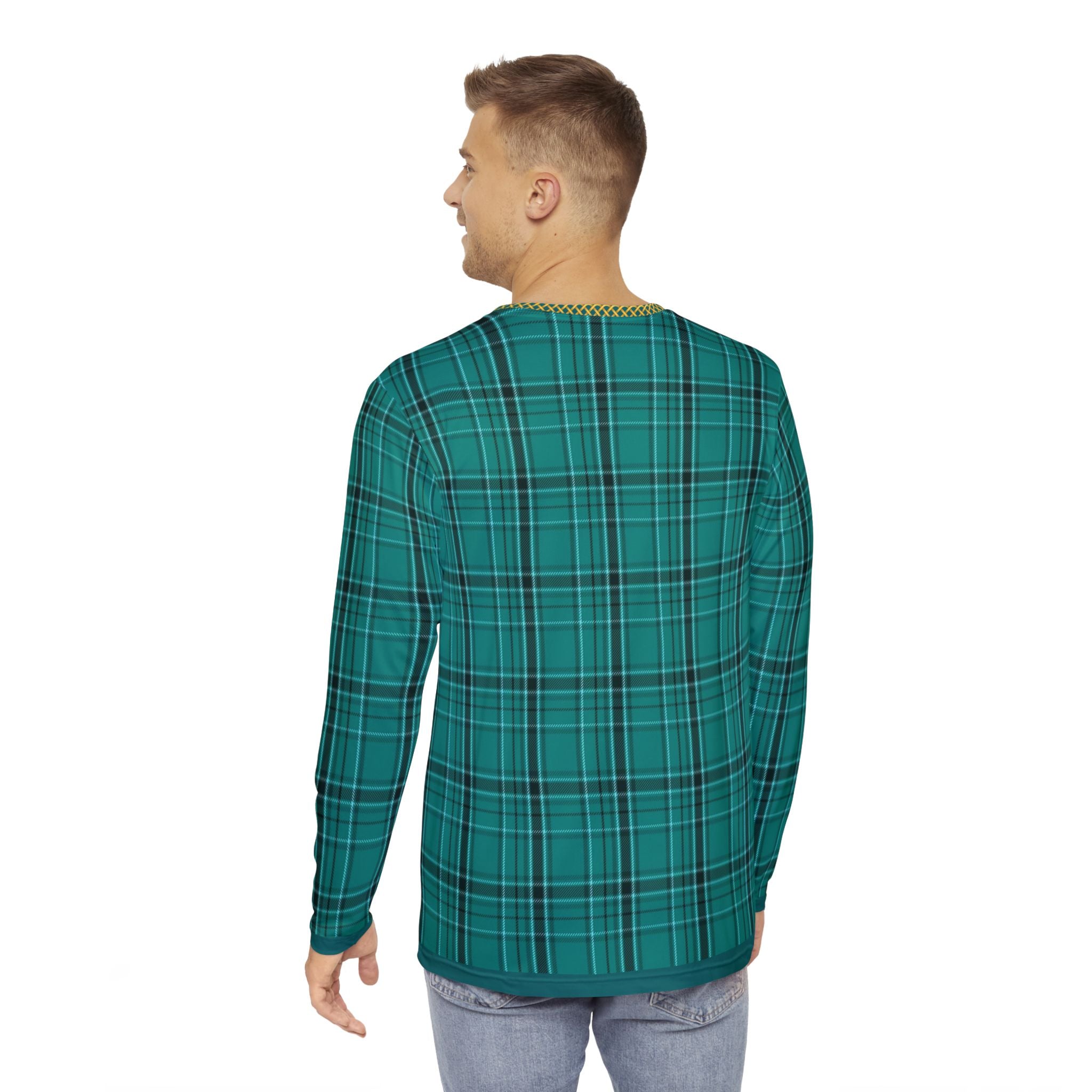 Fabled Fashion Men's Long Sleeve Verdigris plaid pattern AOP Shirt