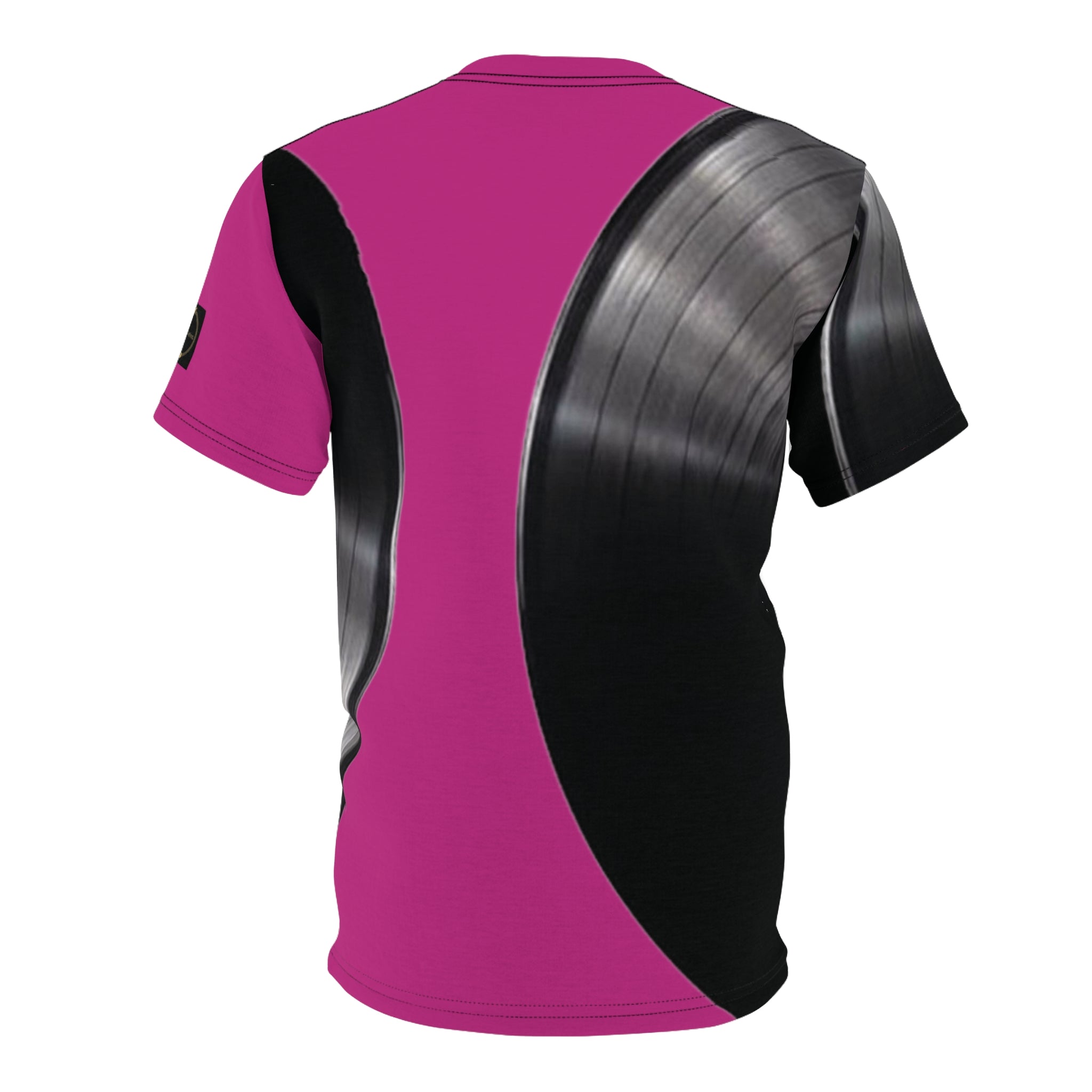 Fabled Fashion Vinyl Record design Unisex Cut & Sew Tee (AOP) Pink