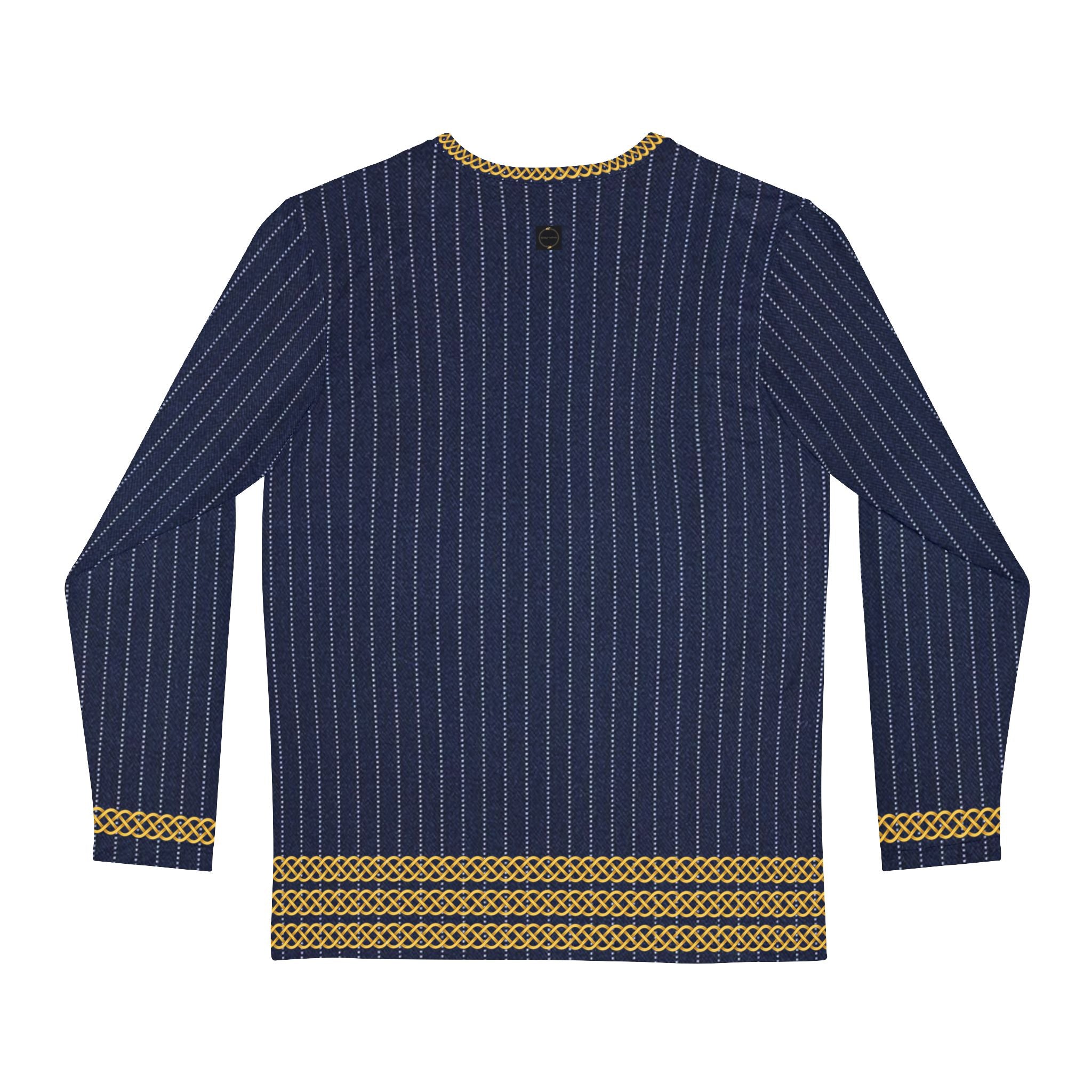 Fabled Fashion Men's Long Sleeve Navy Pinstripe Triple Celtic chain effect AOP Shirt Purple