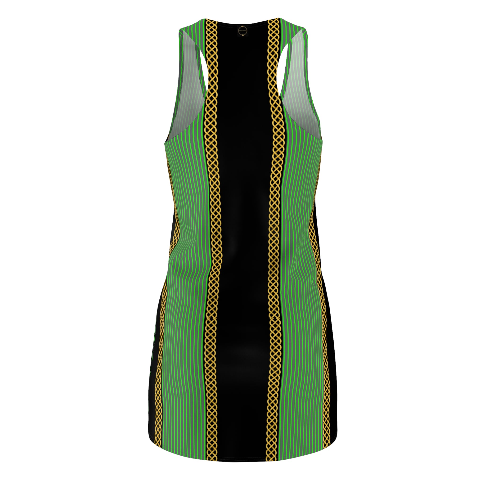 Fabled Fashion Green HI-VIS pinstripe on Grey effect Women's Cut & Sew Racerback Dress (AOP)