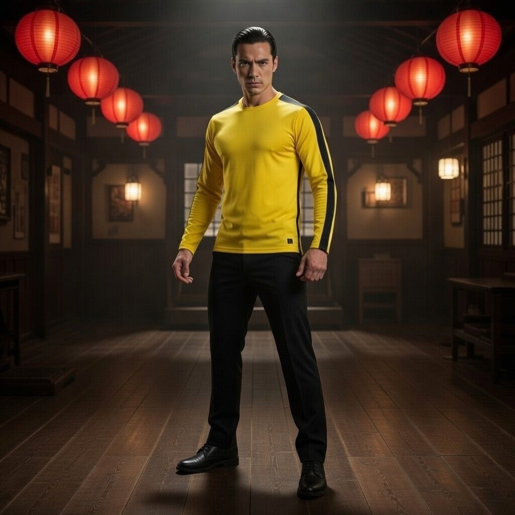 Fabled Fashion Men's Long Sleeve Yellow 'Kill Bill' inspired with celtic chain effect AOP Shirt
