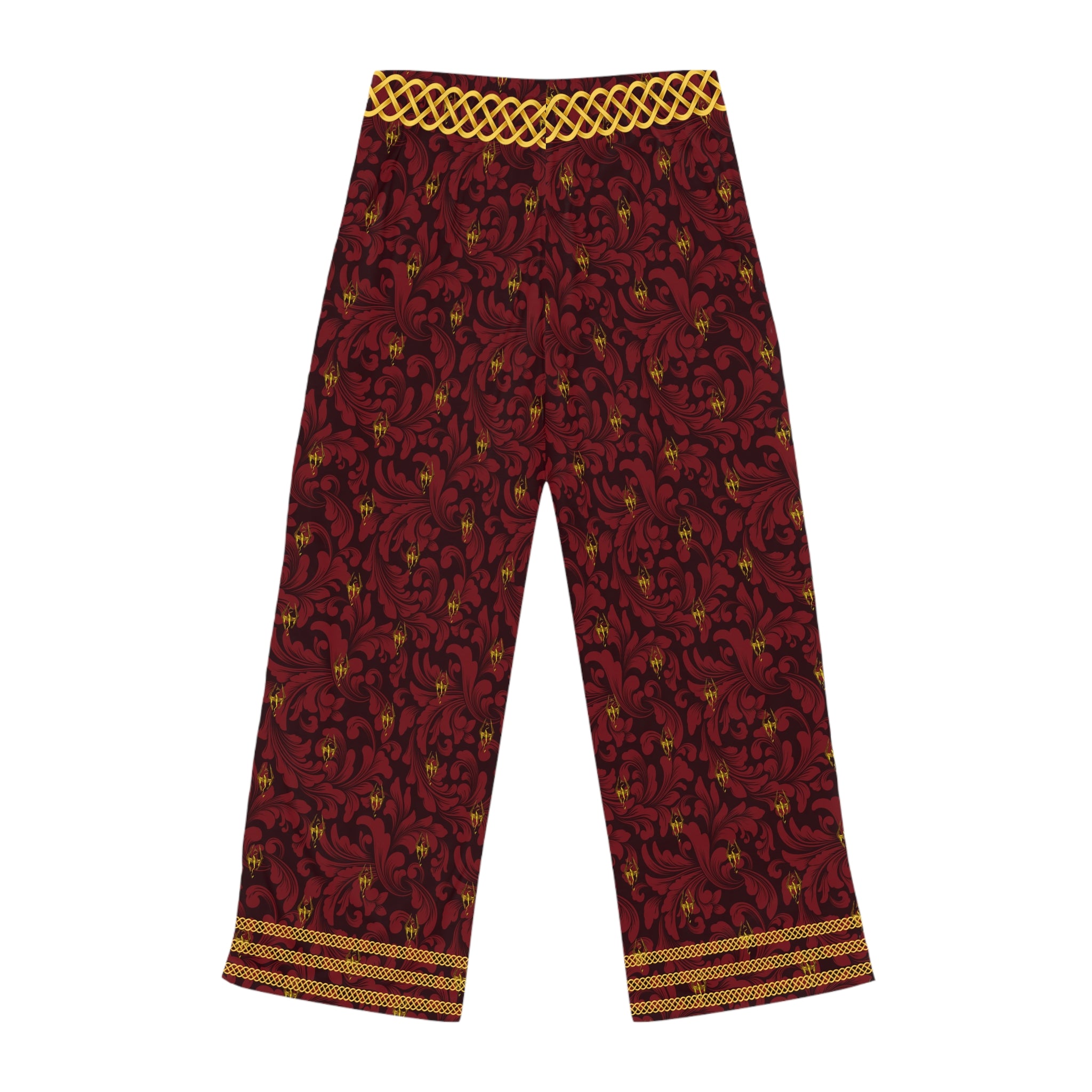 Fabled Fashion Limited edition Red Damask/Gold Celtic knot Women's Pajama Pants (AOP) Pants of Relaxation