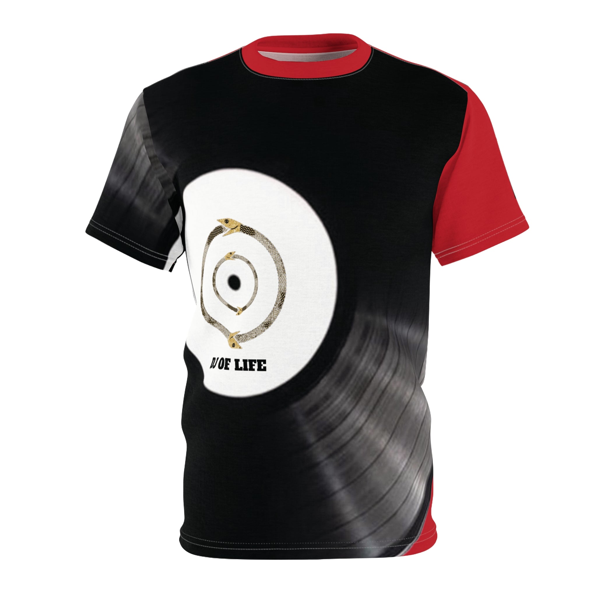 Fabled Fashion Vinyl Record design Unisex Cut & Sew Tee (AOP) Red