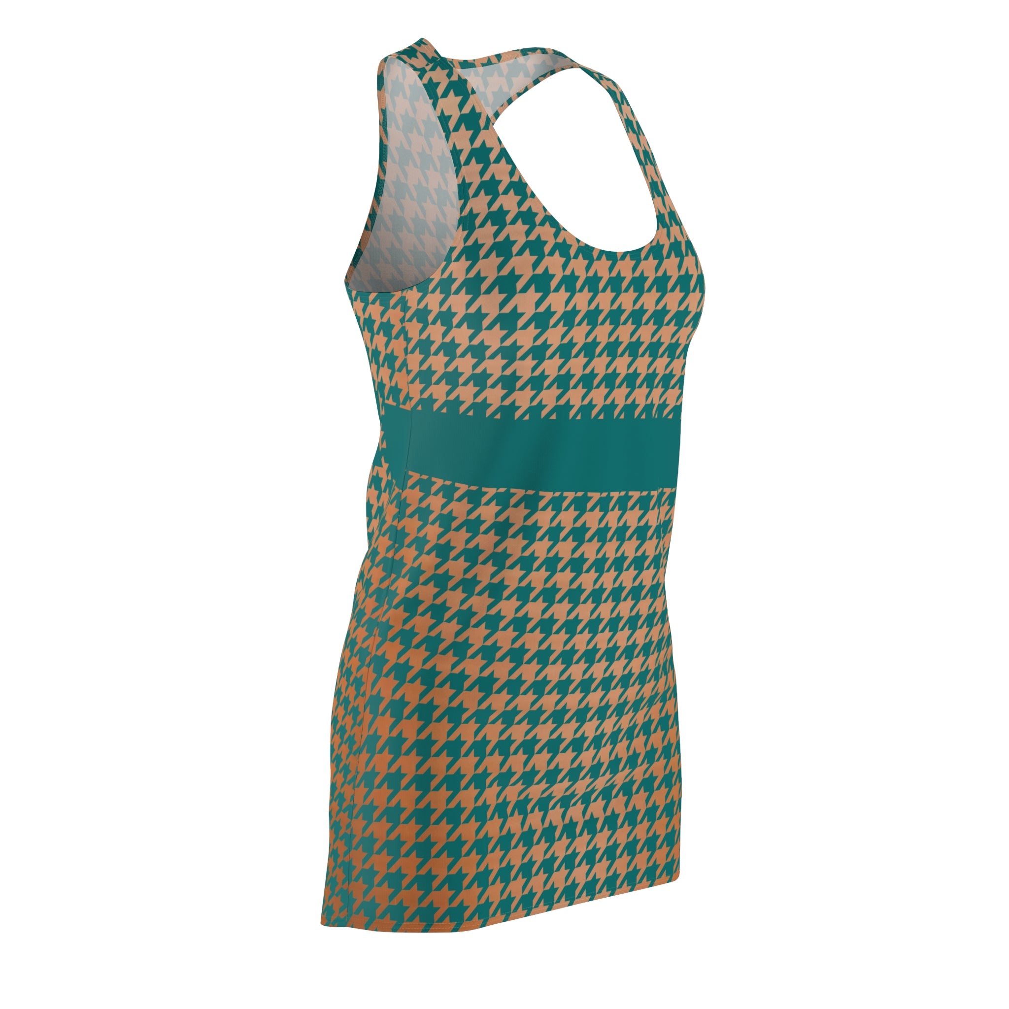 Fabled Fashion Verdigris and Copper Houndstooth Women's Cut & Sew Racerback Dress (AOP)