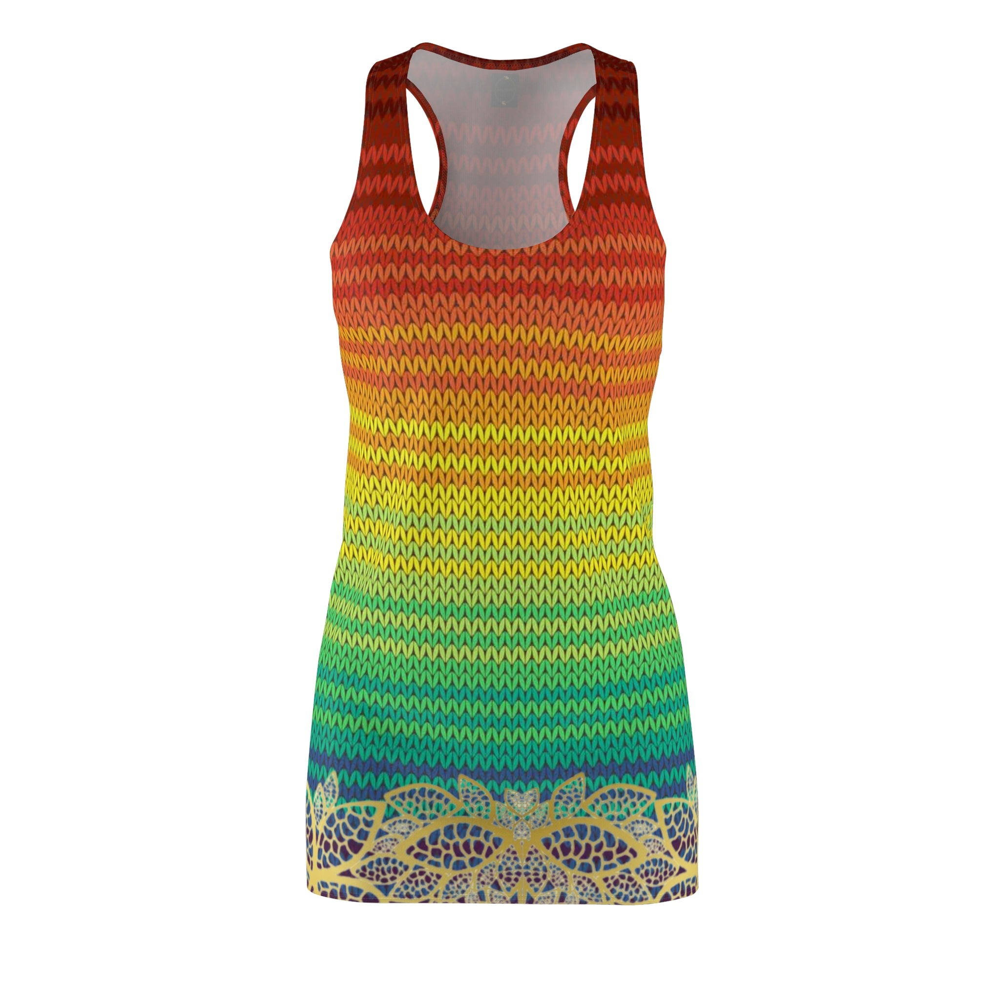 Fabled Fashion Mexican Poncho and Gold Lace effect Women's Cut & Sew Racerback Dress (AOP)