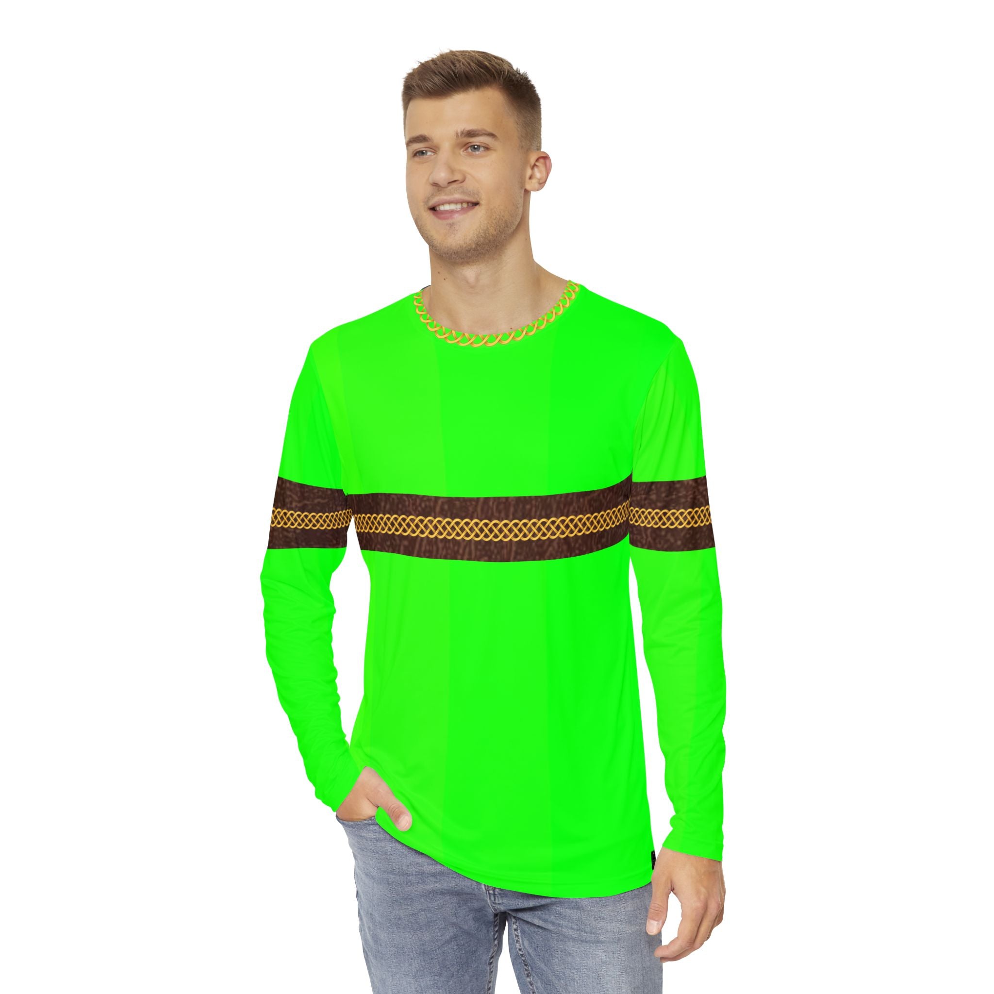 Fabled Fashion Men's Long Sleeve Hi Vis with Leather band and Celtic chain effect AOP Shirt