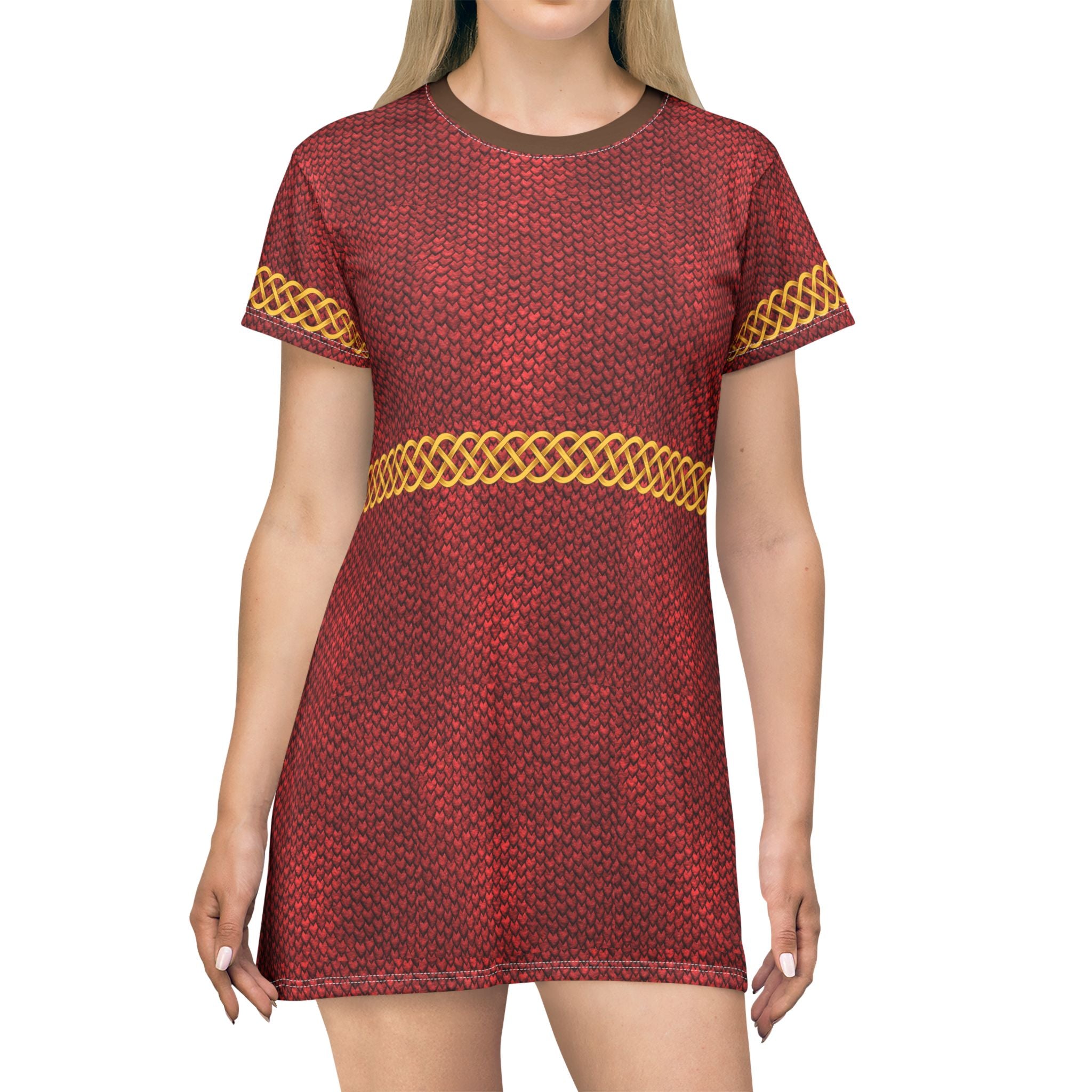 Fabled Fashion Celtic Red Dragon skin armour Medieval fashion All Over Print T-Shirt Dress