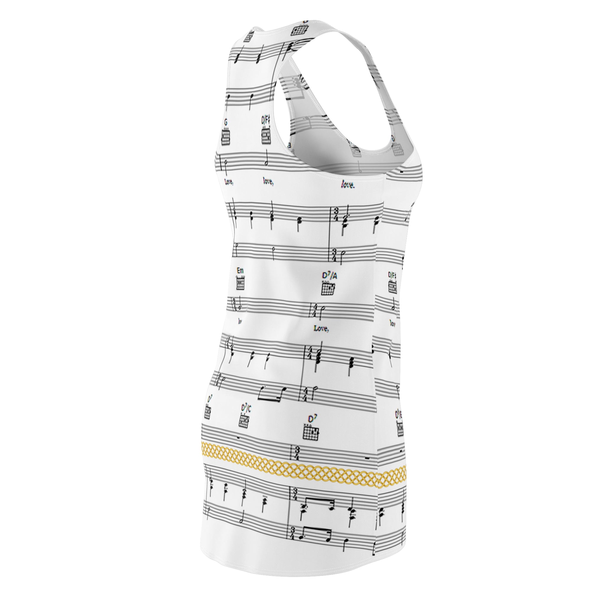 Fabled Fashion Musical stave pattern / All You need is love Celtic Knot effect Women's Cut & Sew Racerback Dress (AOP)