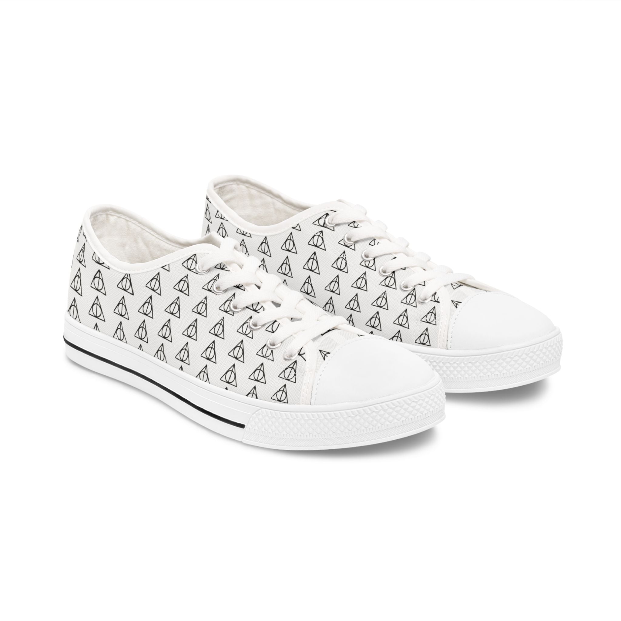Harry Potter inspired Deathly Hallows Logo Women's Low Top Sneakers White/Black