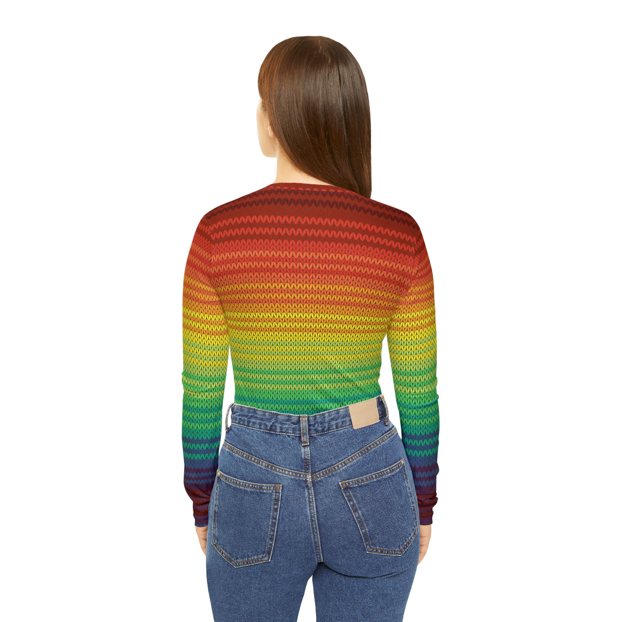 Fabled Fashion Mexican Knit effect Women's Long Sleeve V-neck Shirt (AOP)