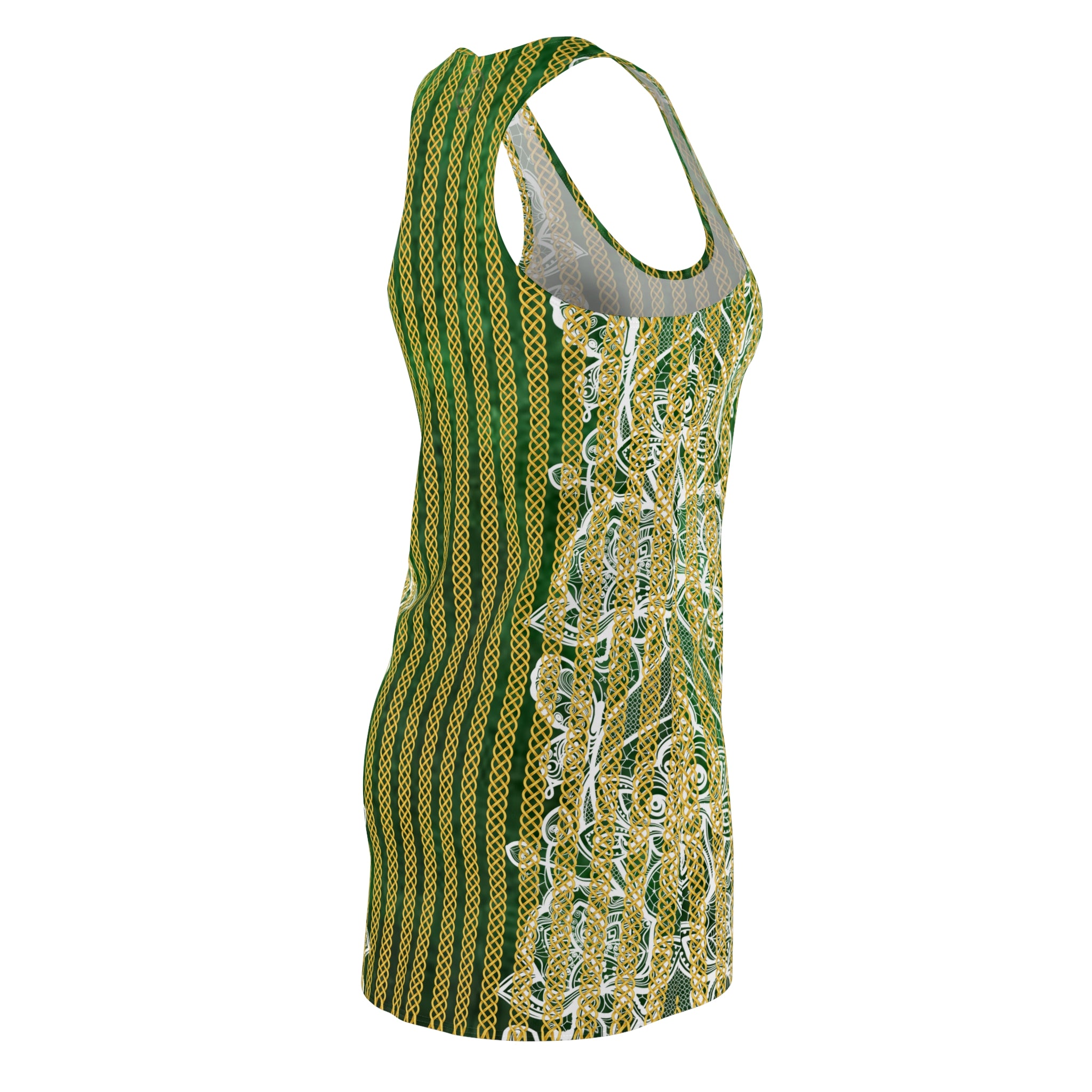 Fabled Fashion Green velvet and lace effect Celtic Knot Women's Cut & Sew Racerback Dress (AOP)