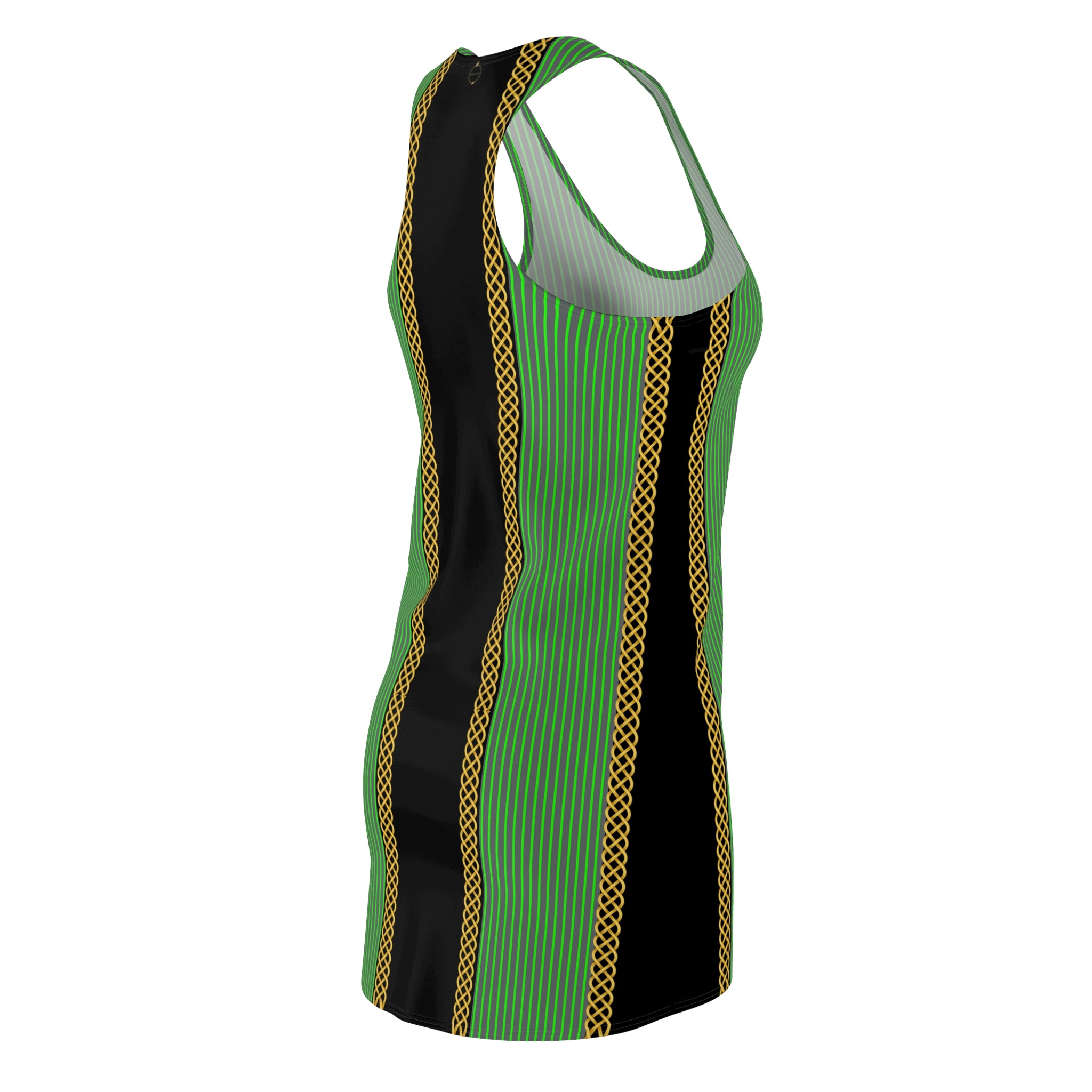 Fabled Fashion Green HI-VIS pinstripe on Grey effect Women's Cut & Sew Racerback Dress (AOP)