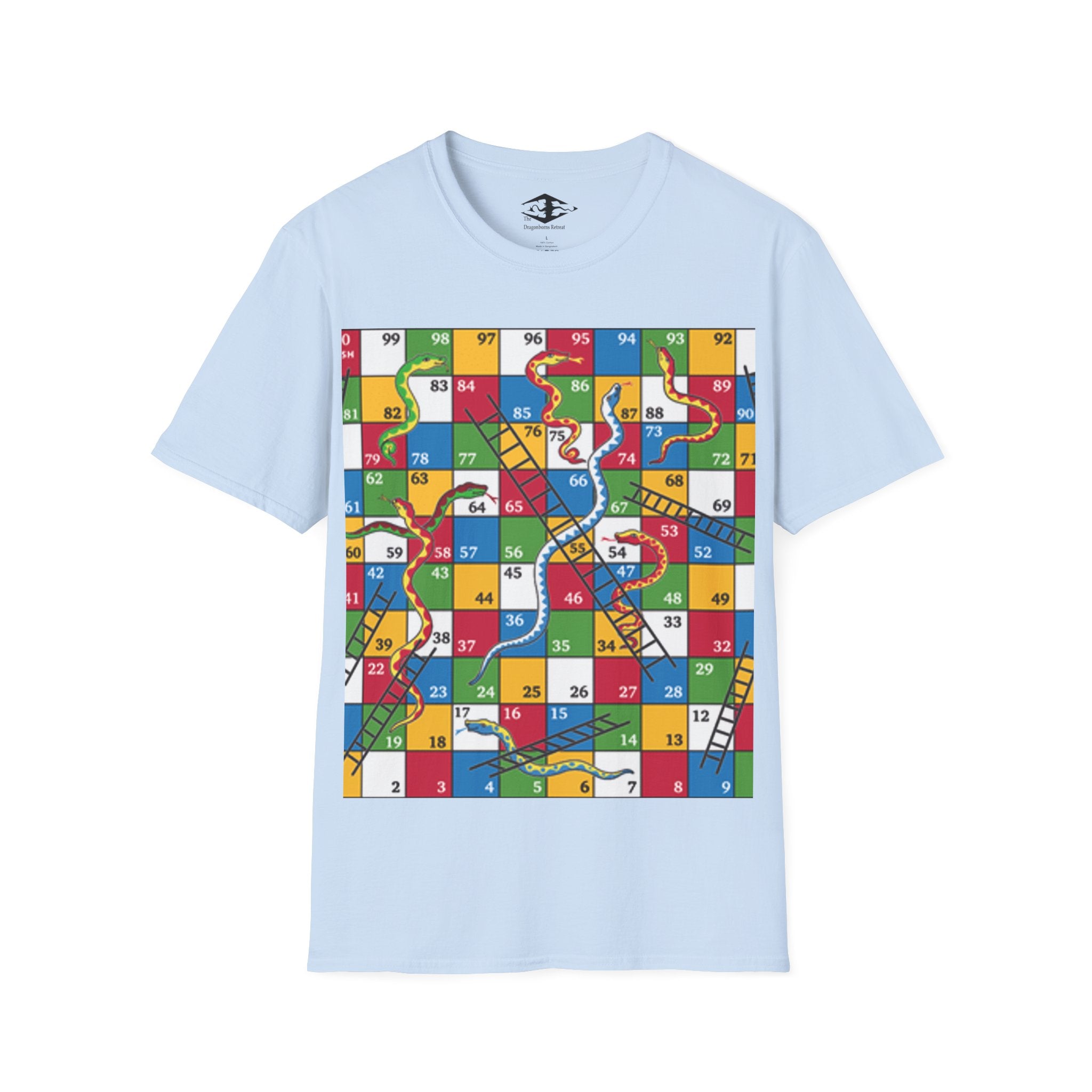 Travel Snakes and Ladders Board Unisex Softstyle T-Shirt (pieces not included)