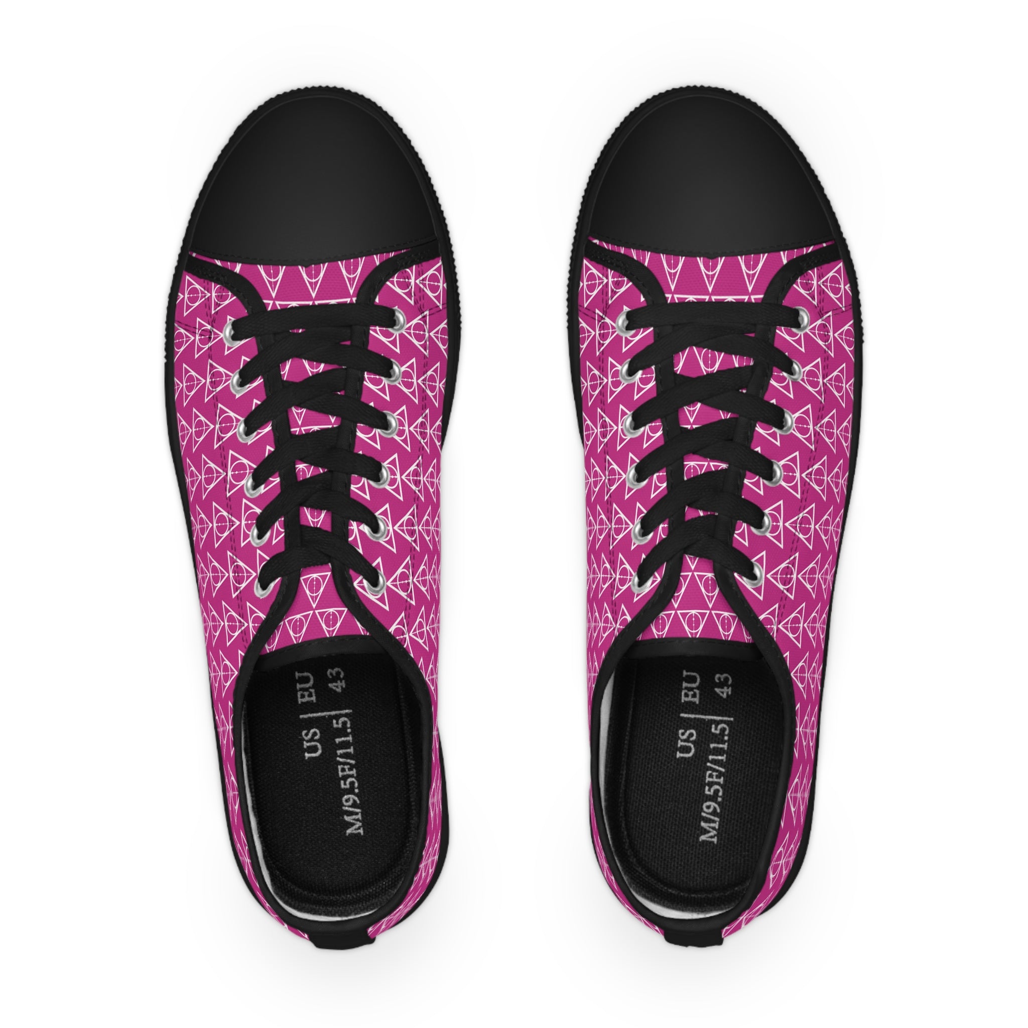 Harry Potter inspired Deathly Hallows logo Men's Low Top Sneakers (White/Black white sole Pink/White Black sole)
