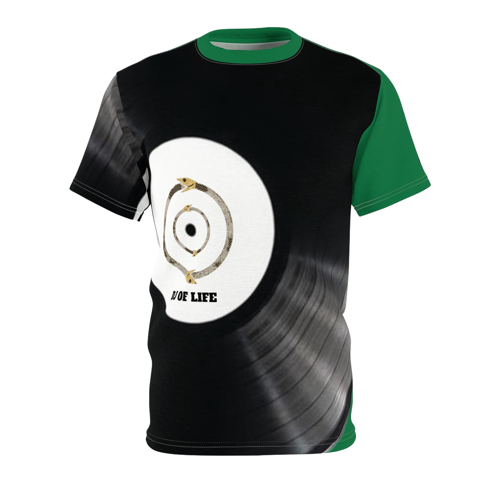 Fabled Fashion Vinyl Record design Unisex Cut & Sew Tee (AOP) Green