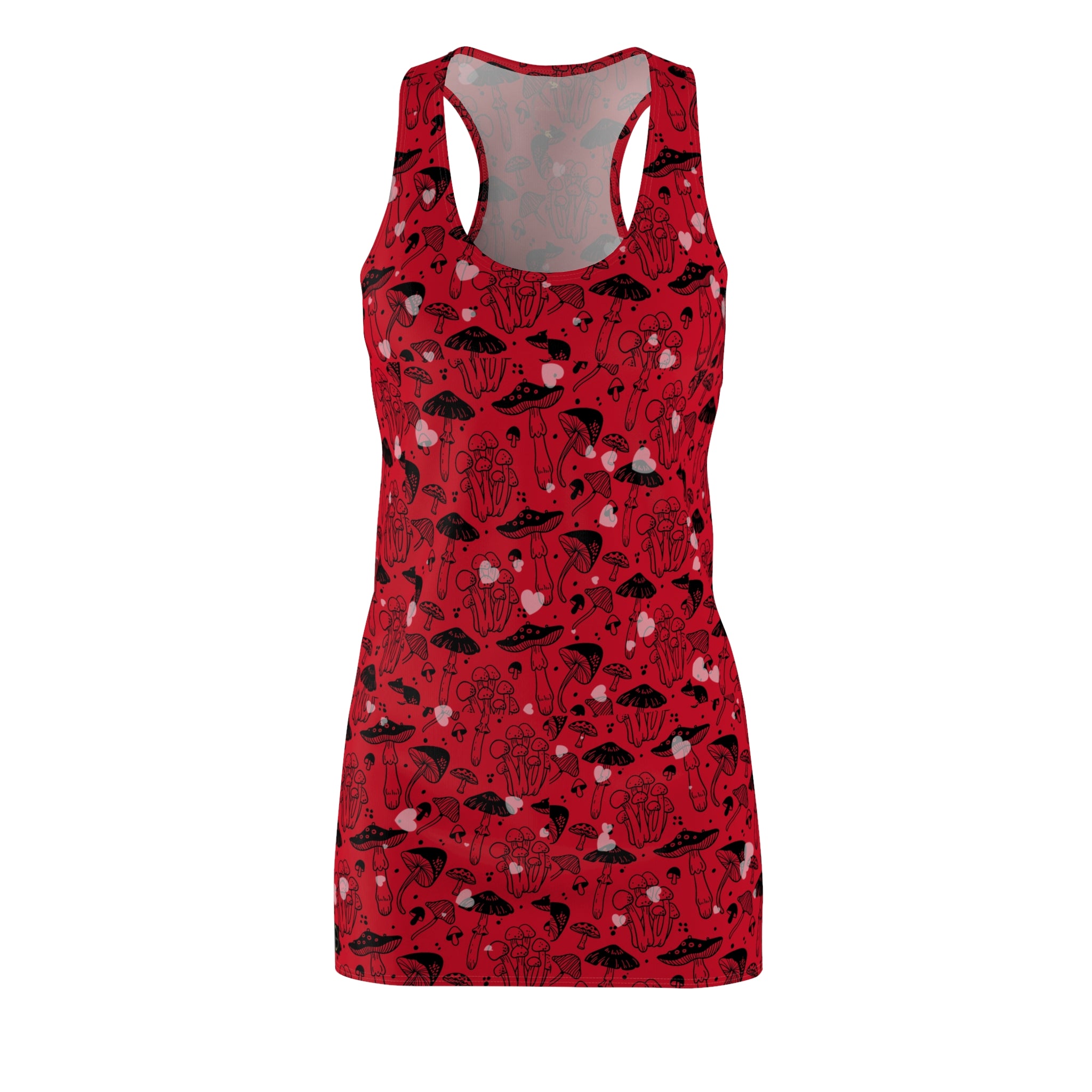 Fabled Fashion Red Toadstool effect with mushroom print Women's Cut & Sew Racerback Dress (AOP)