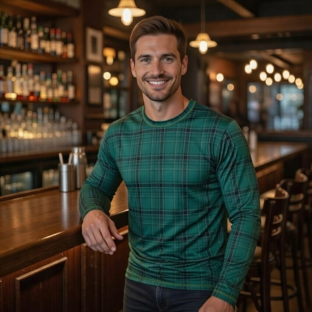 Fabled Fashion Men's Long Sleeve Verdigris plaid pattern AOP Shirt