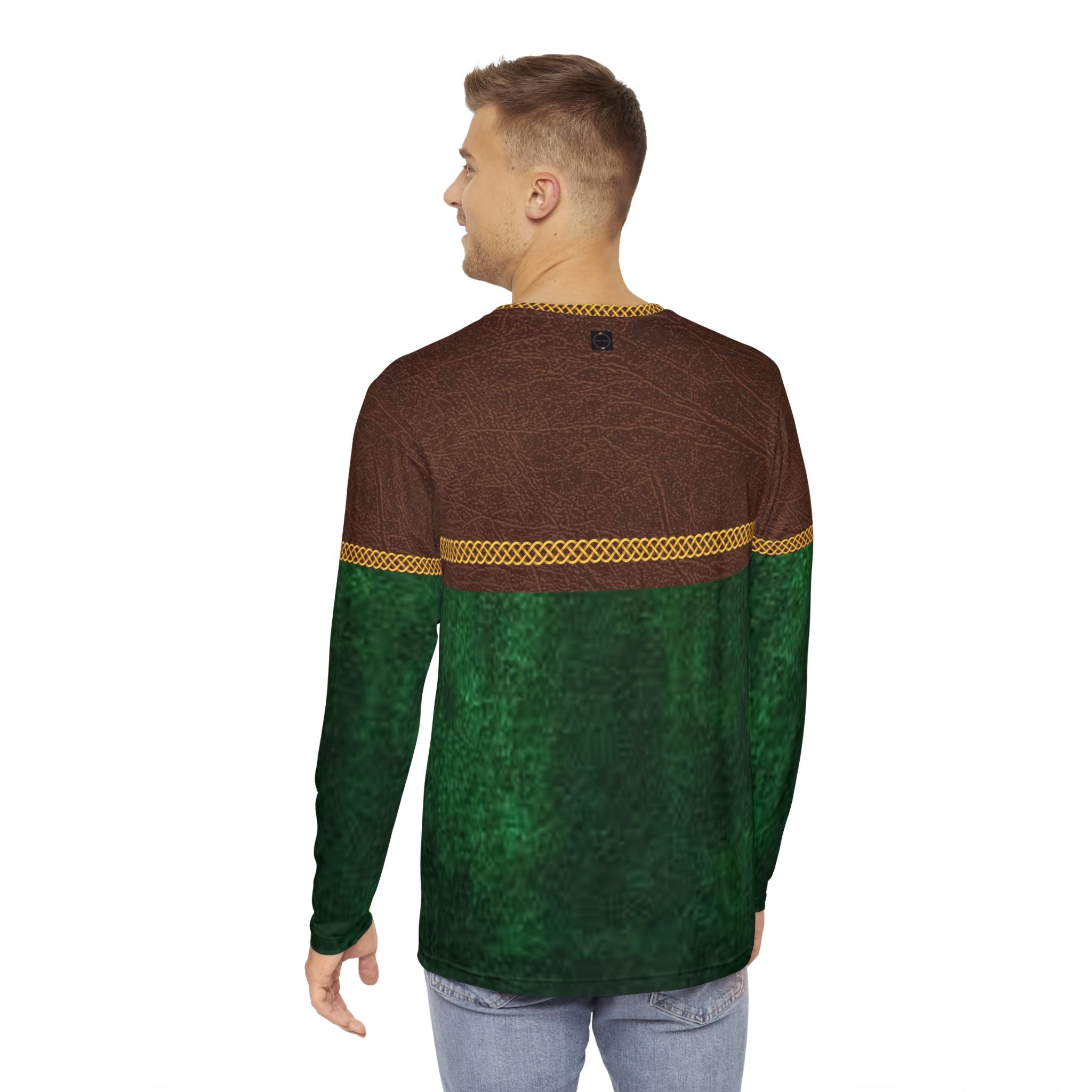 Fabled Fashion Men's Long Sleeve Leather and velvet celtic chain effect Robin Hood style AOP Shirt