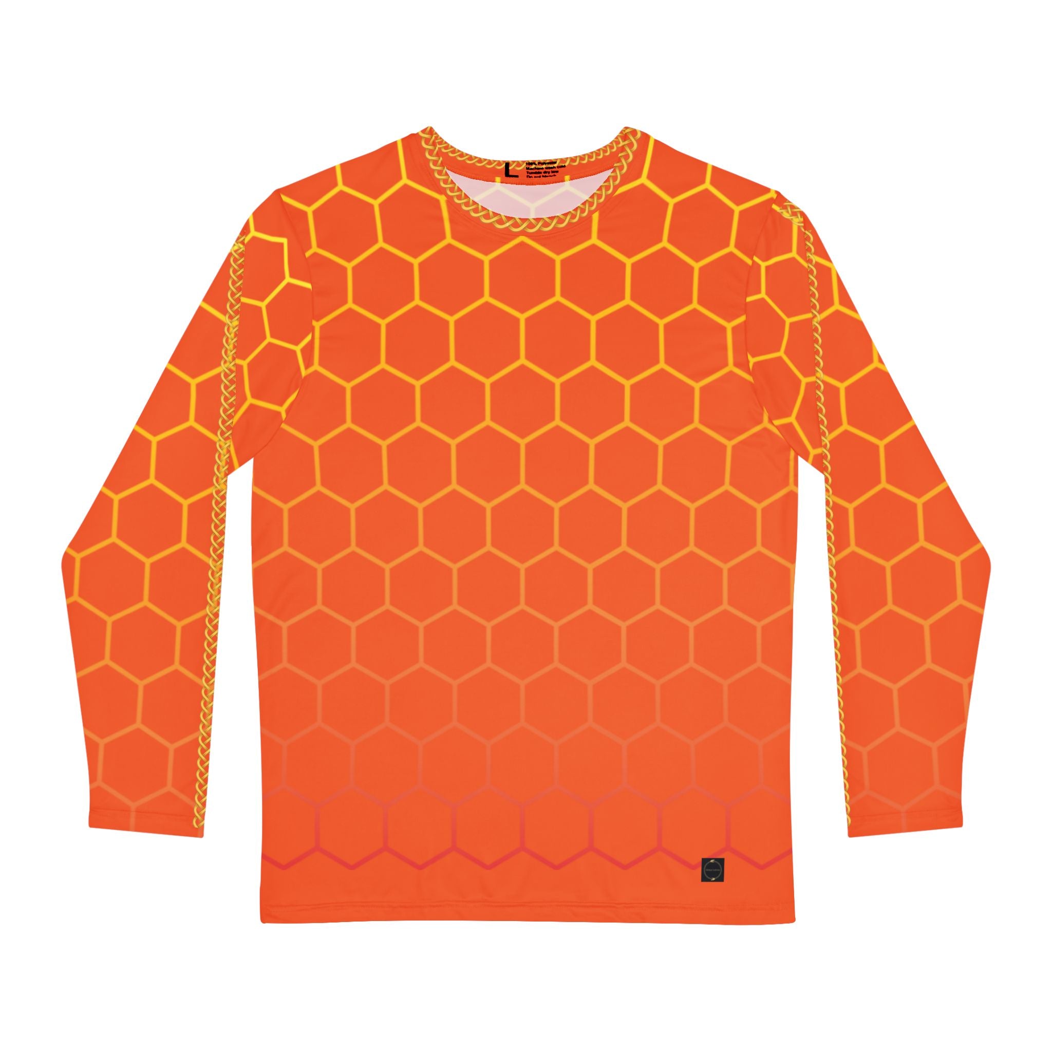 Fabled Fashion Men's Long Sleeve Orange Honeycomb with Celtic chain AOP Shirt