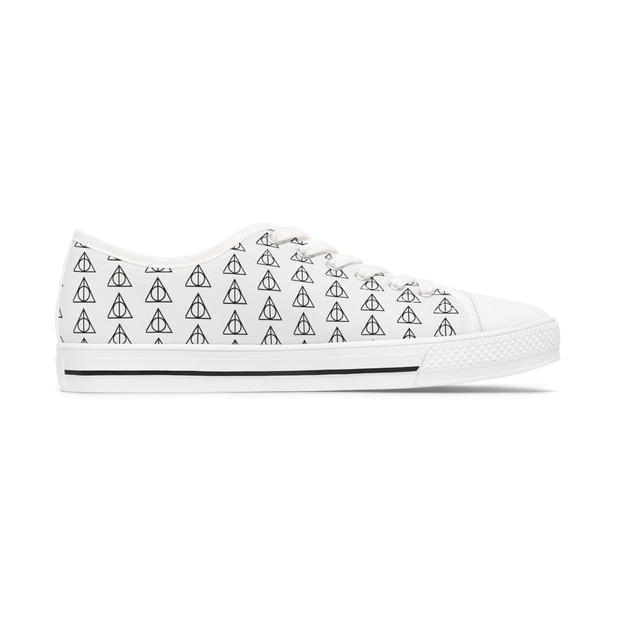 Harry Potter inspired Deathly Hallows Logo Women's Low Top Sneakers White/Black