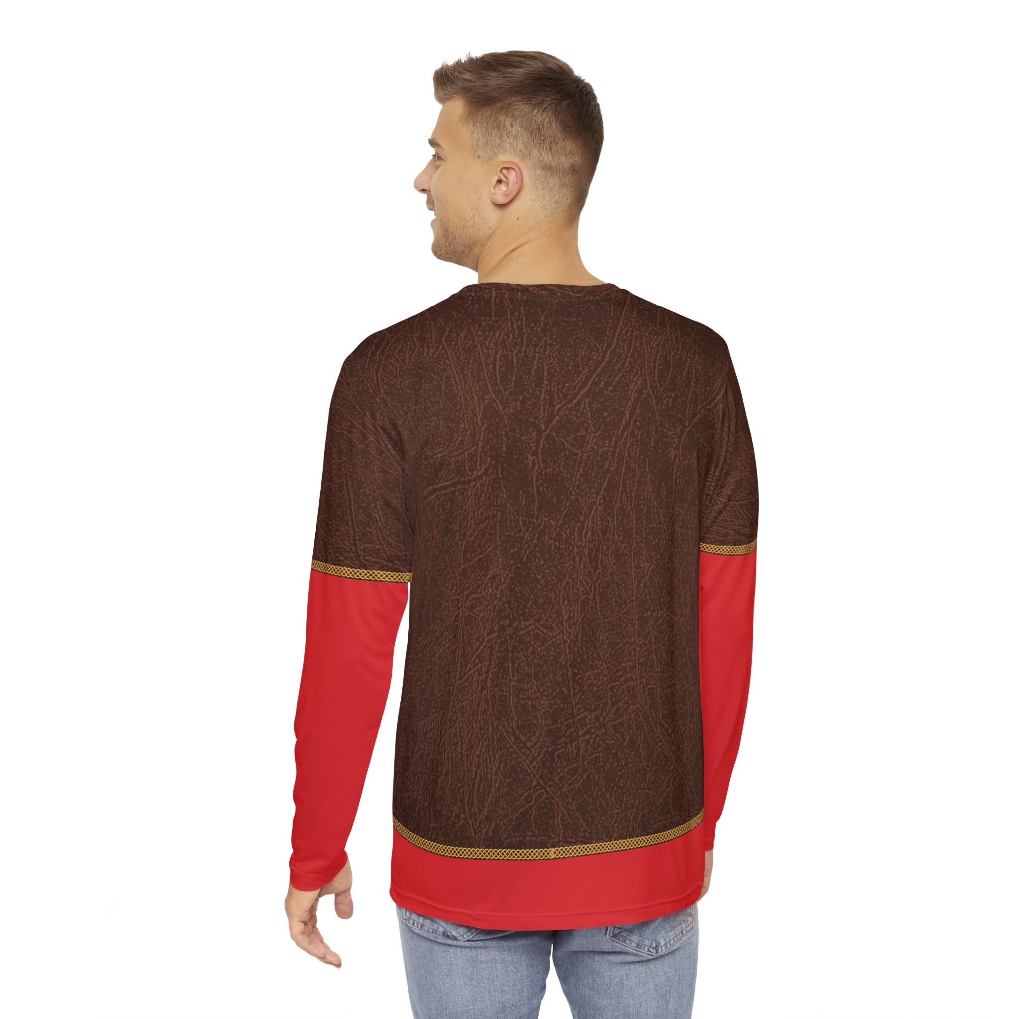 Fabled Fashion Men's Long Sleeve Madder Red and Faux Leather effect AOP Shirt