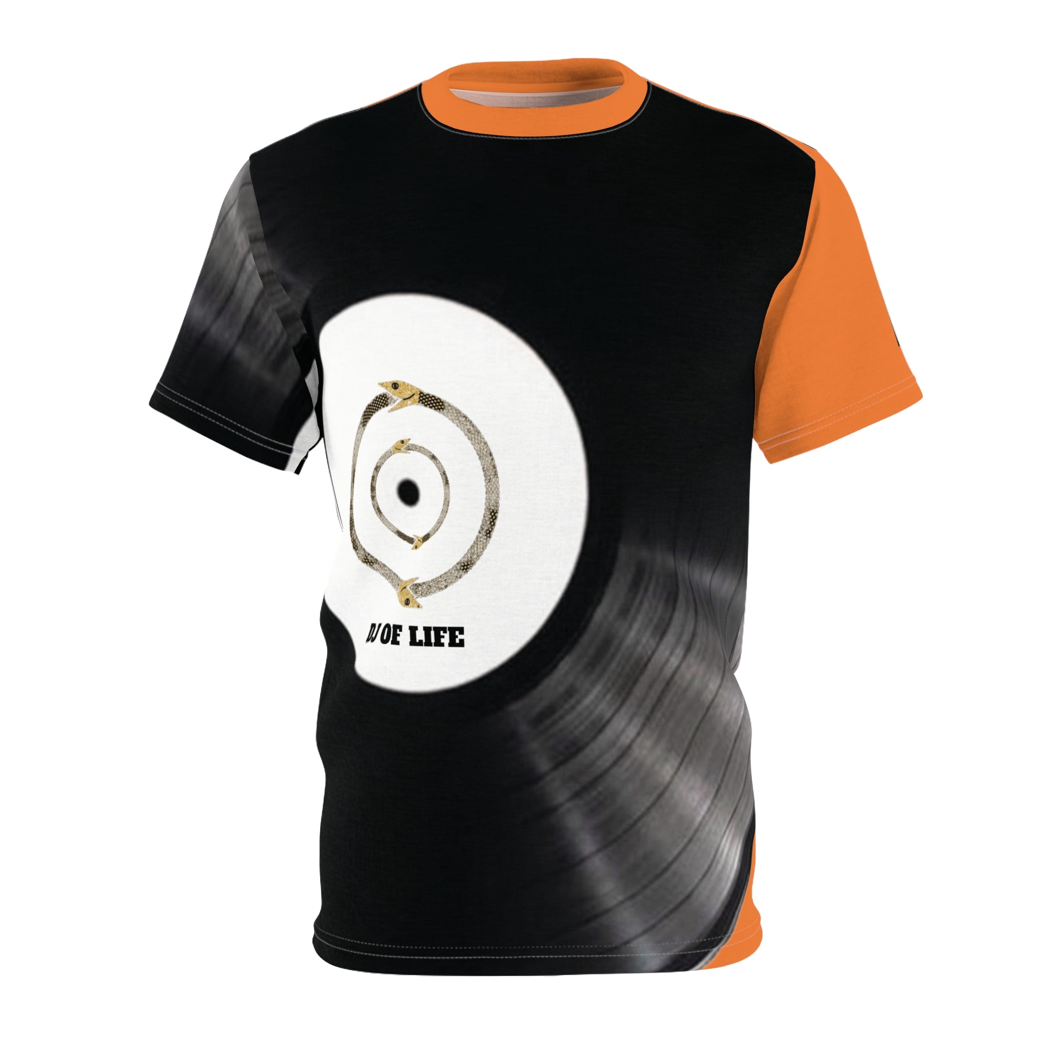 Fabled Fashion Vinyl Record design Unisex Cut & Sew Tee (AOP) Orange