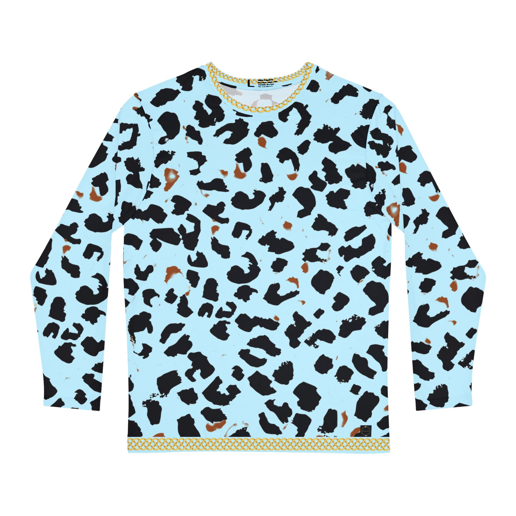 Fabled Fashion Men's Long Sleeve Light blue Leopard print with celtic chain effect AOP Shirt