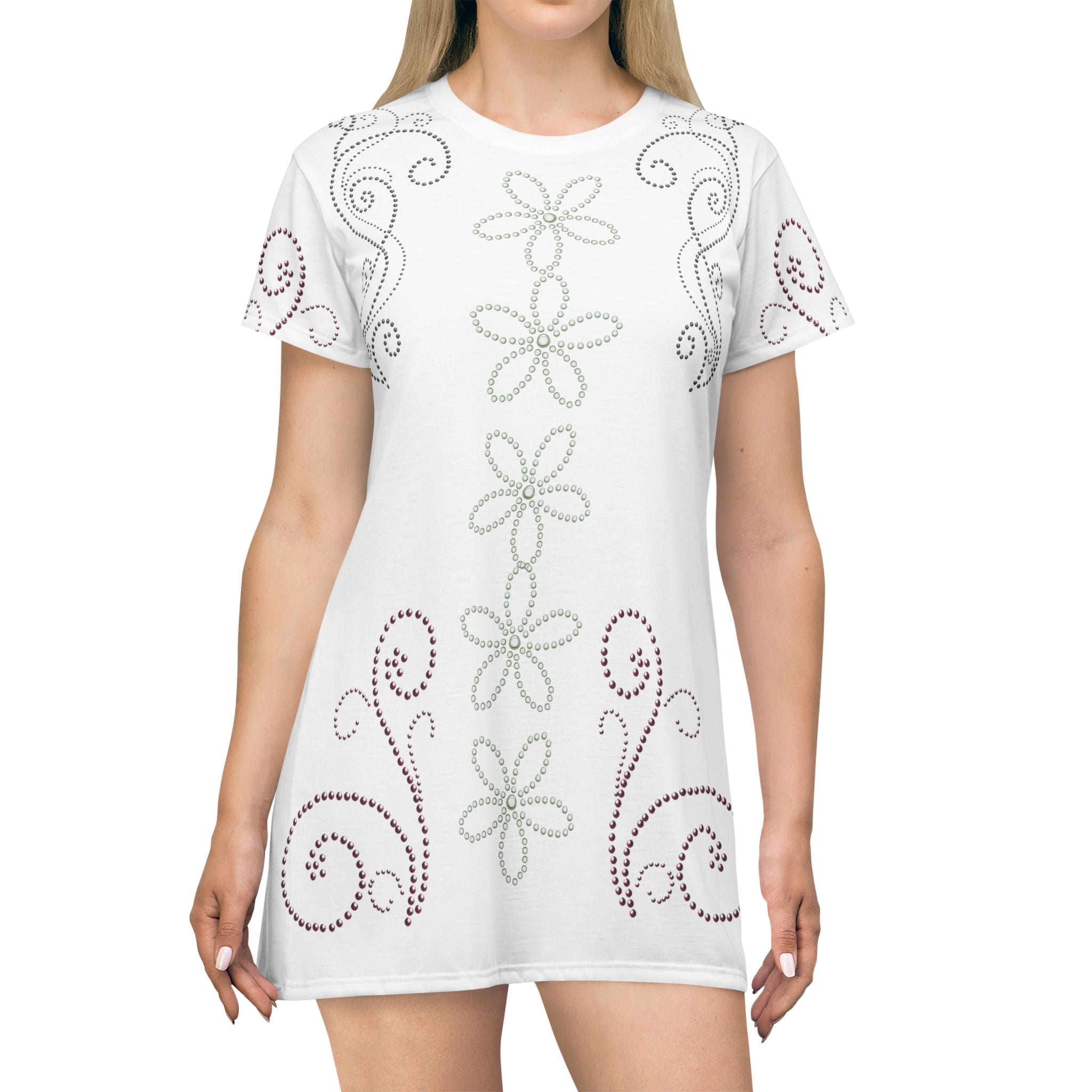 Fabled Fashion Rhinestone All Over Print Spring/Summer T-Shirt Dress