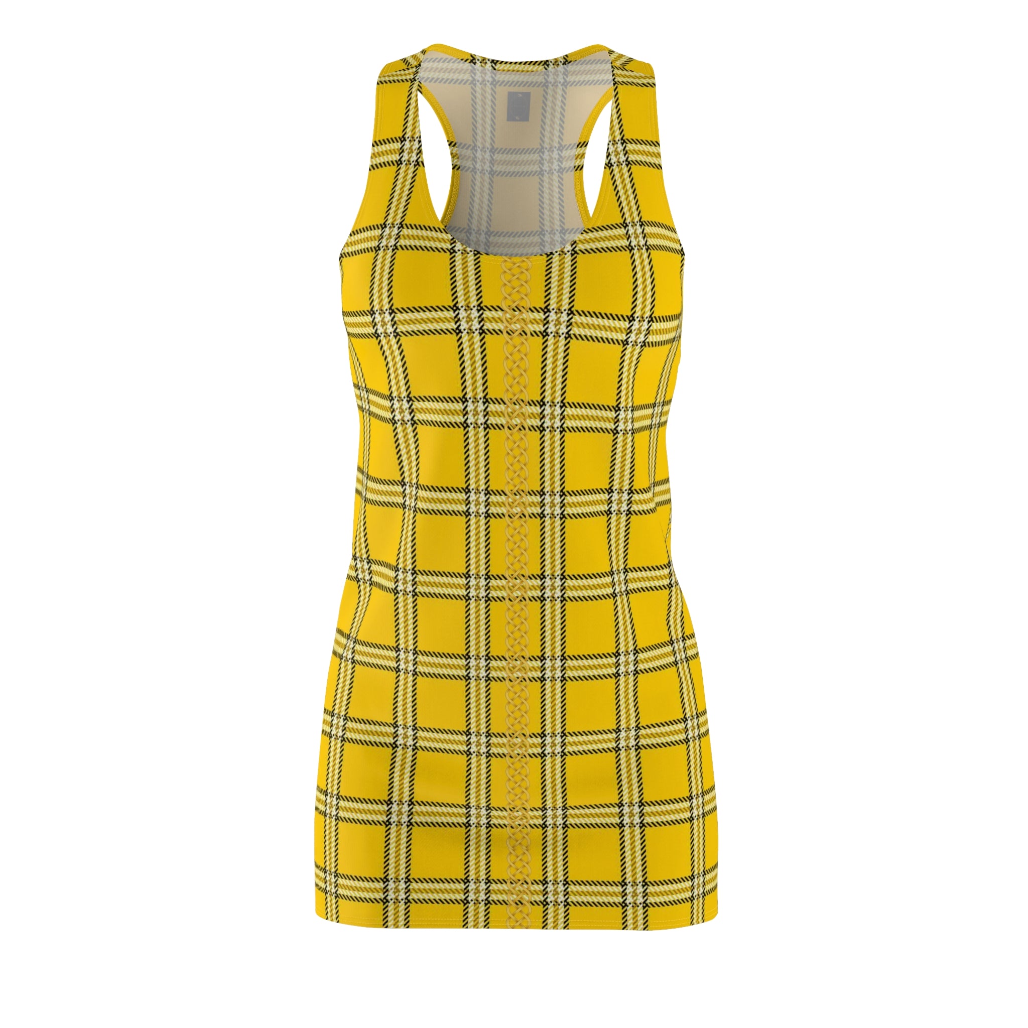 Fabled Fashion Yellow Plaid 'Clueless' inspired Dress with Celtic Knot effect Women's Cut & Sew Racerback Dress (AOP)