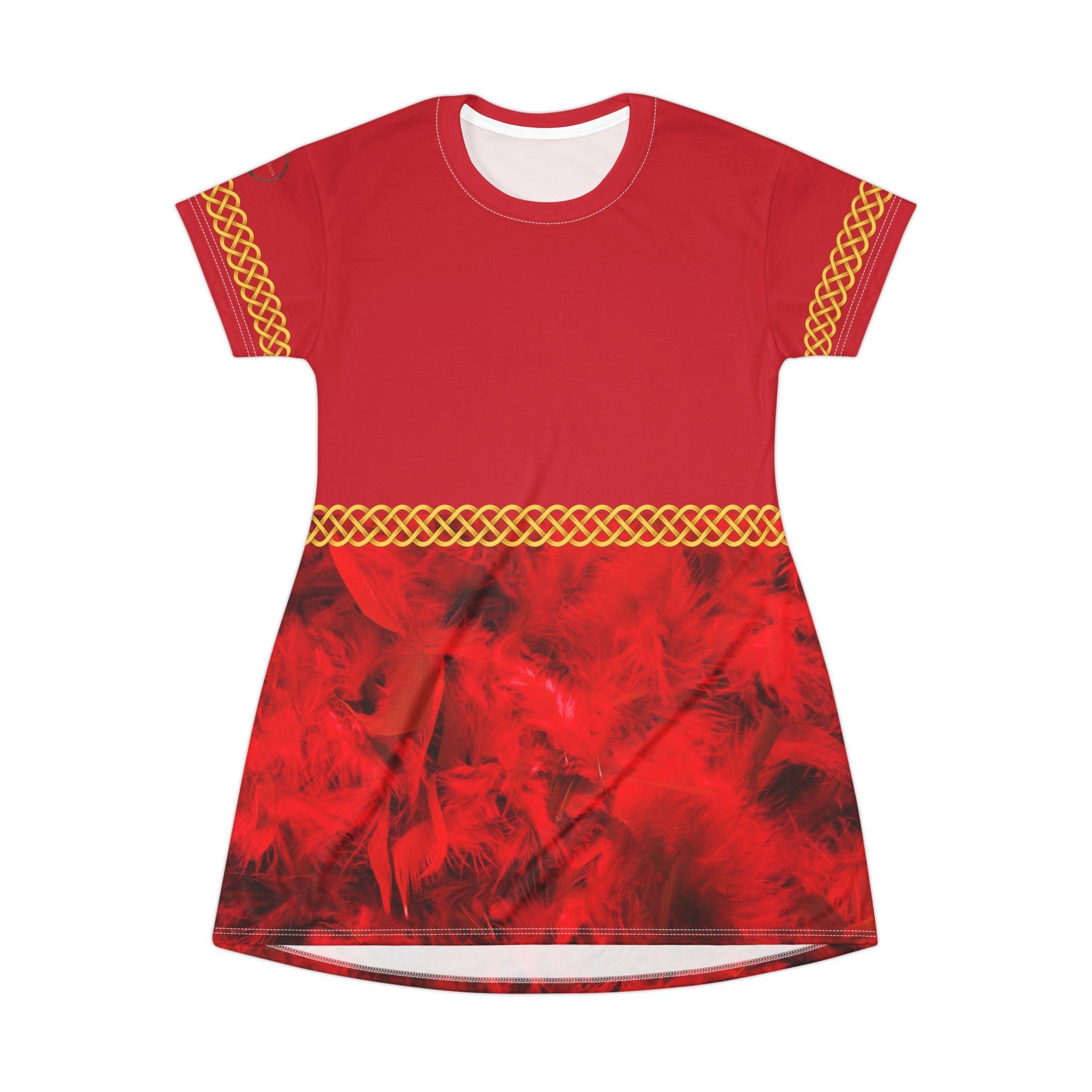 Fabled Fashion Red Feather effect Celtic Knot Medieval Fashions All Over Print Spring/Summer T-Shirt Dress