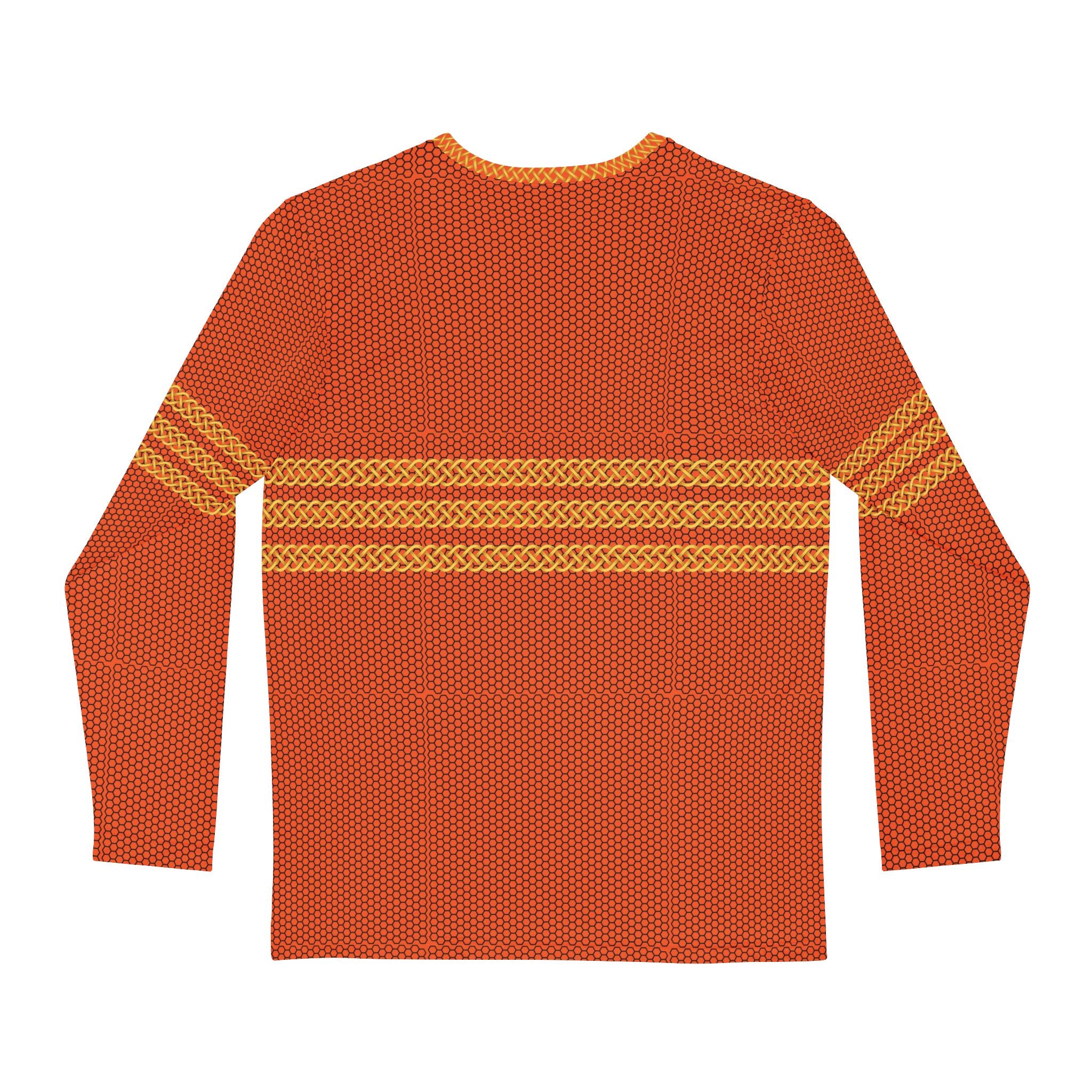 Fabled Fashion Men's Long Sleeve Triple Celtic chain effect AOP Shirt Orange