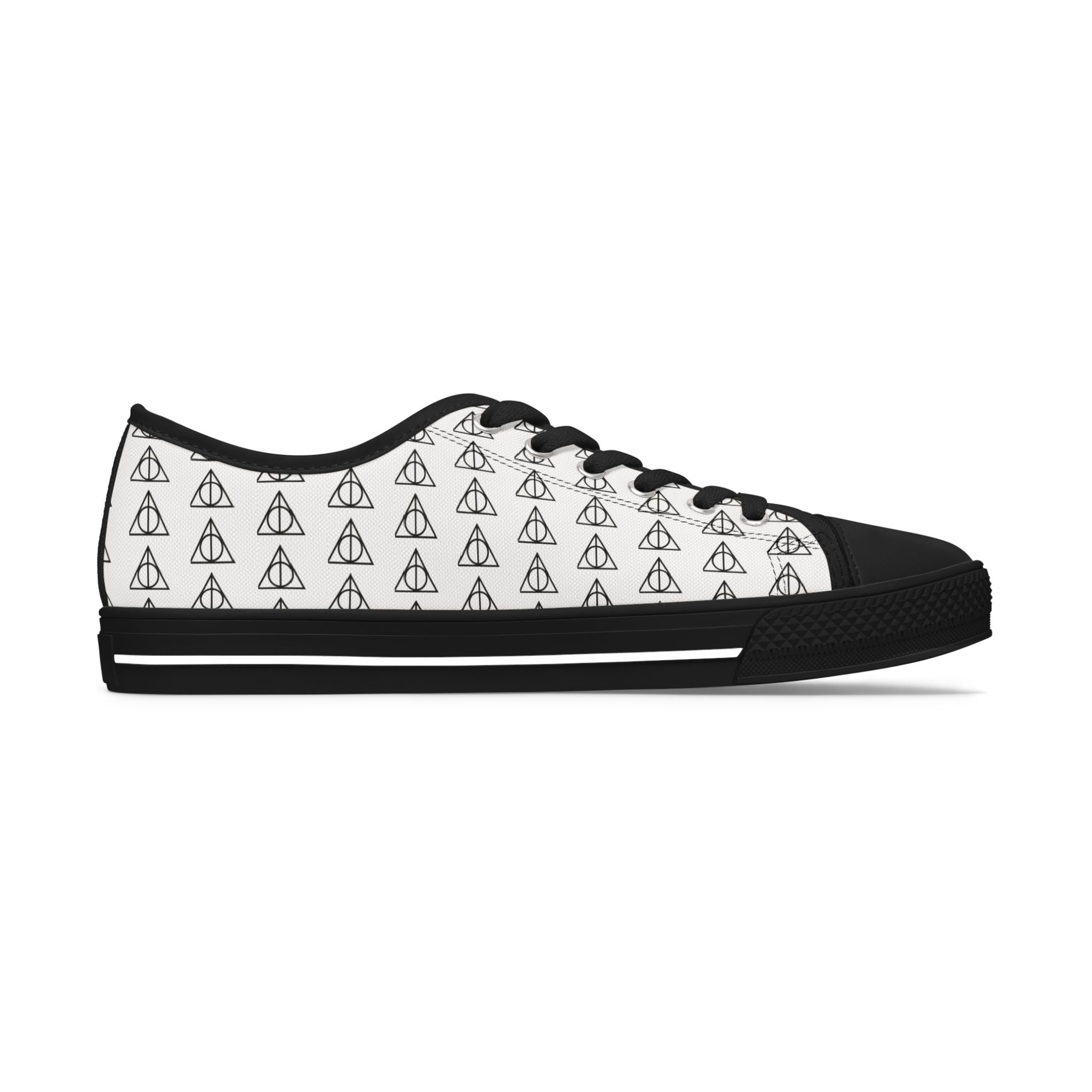 Harry Potter inspired Deathly Hallows Logo Women's Low Top Sneakers White/Black