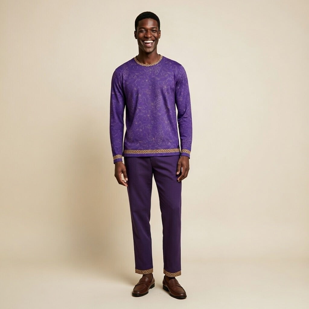 Fabled Fashion Men's Long Sleeve Purple Grapes Celtic Knot style AOP Shirt