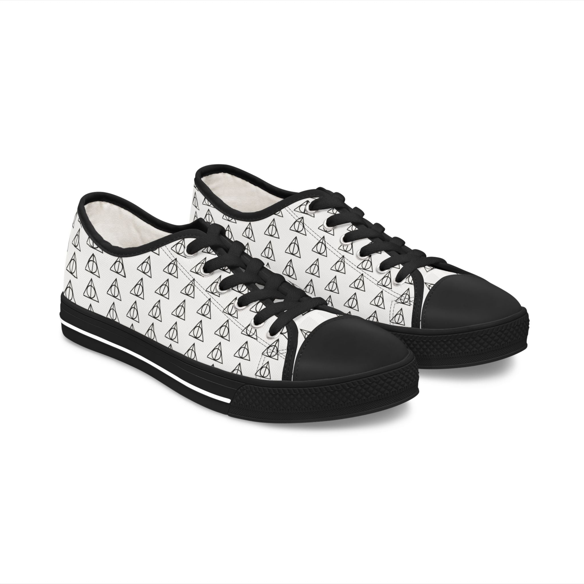 Harry Potter inspired Deathly Hallows Logo Women's Low Top Sneakers White/Black