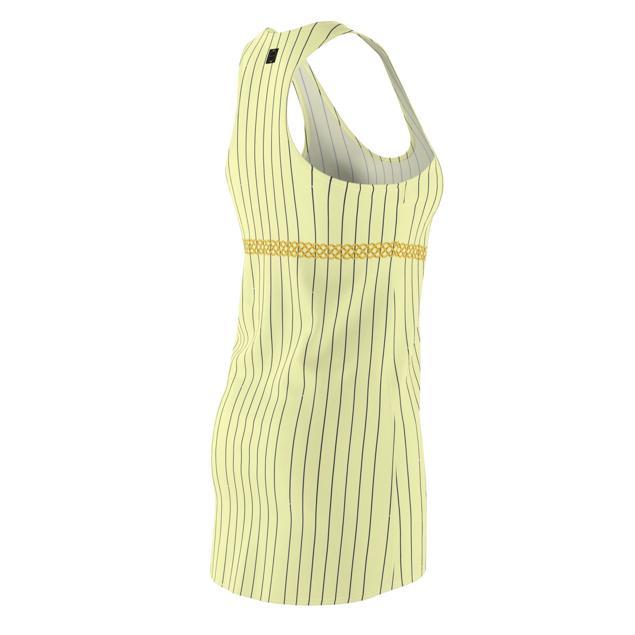 Fabled Fashion Cream/Navy Pinstripe with Celtic Knot effect Women's Cut & Sew Racerback Dress (AOP) inspired by Vivian in Pretty Woman
