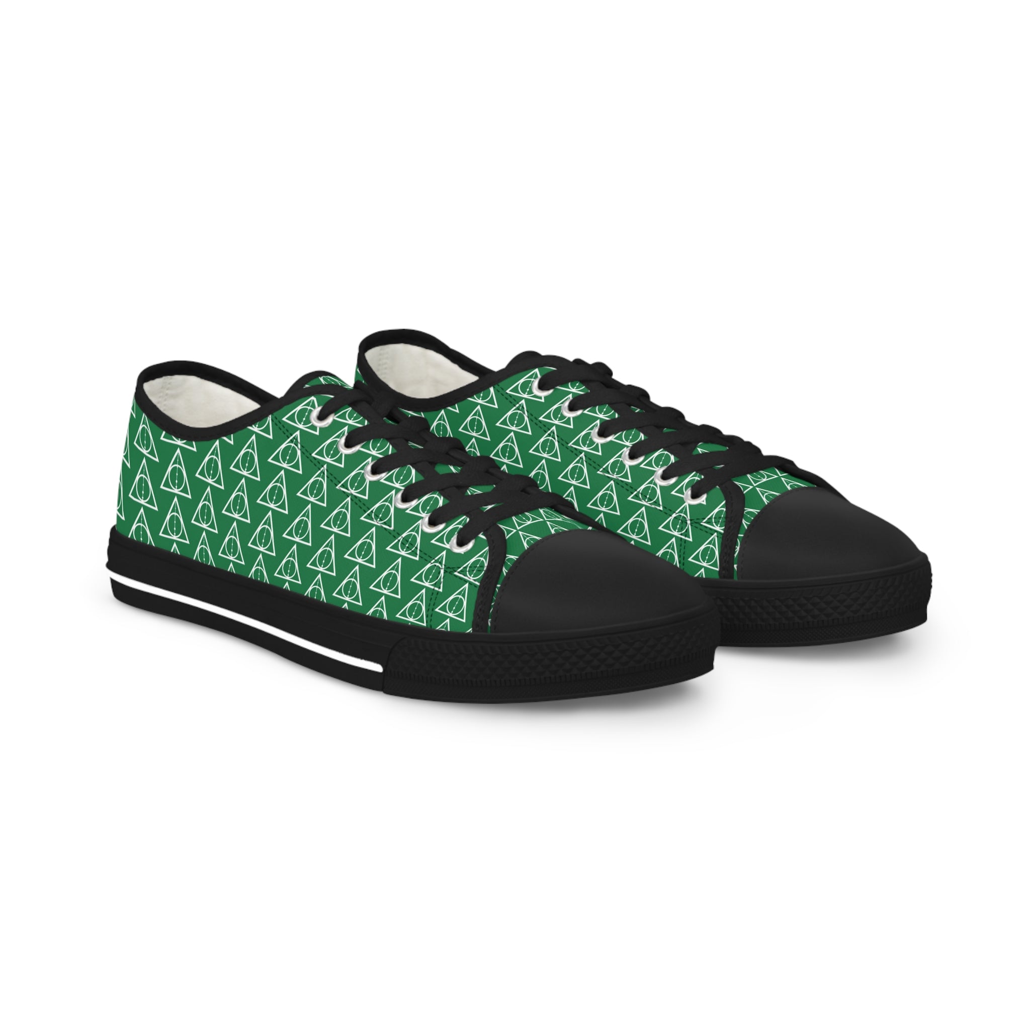 Harry Potter inspired Deathly Hallows logo Men's Low Top Sneakers Green