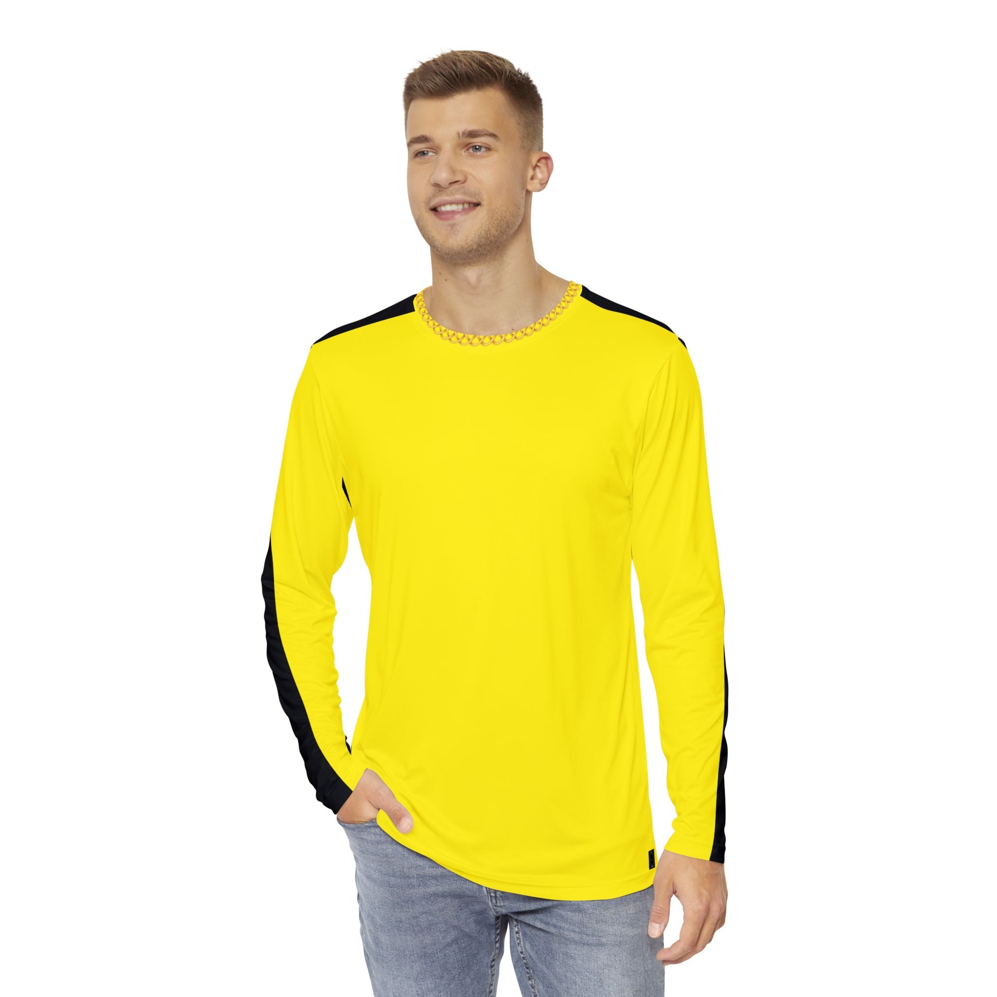 Fabled Fashion Men's Long Sleeve Yellow 'Kill Bill' inspired with celtic chain effect AOP Shirt