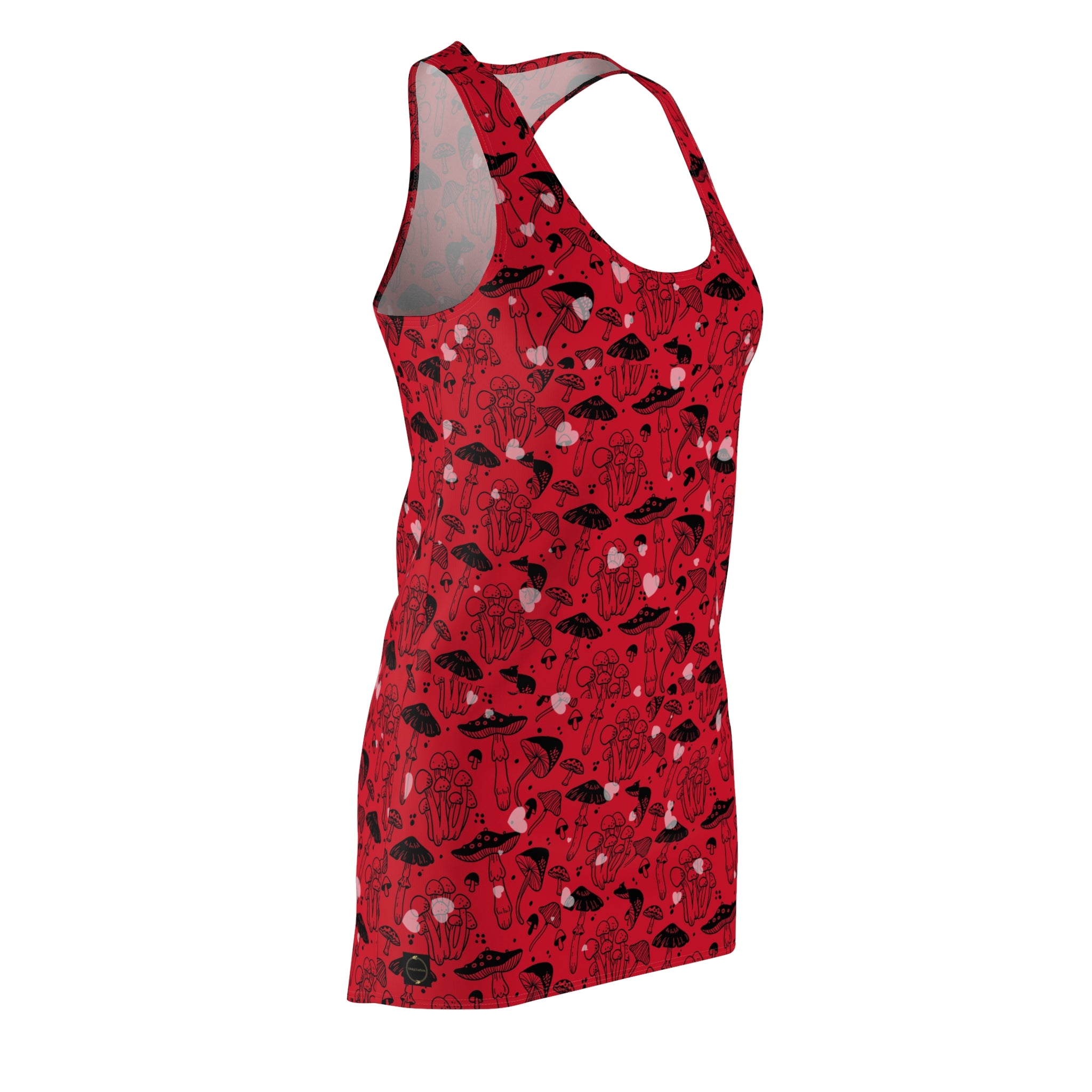 Fabled Fashion Red Toadstool effect with mushroom print Women's Cut & Sew Racerback Dress (AOP)