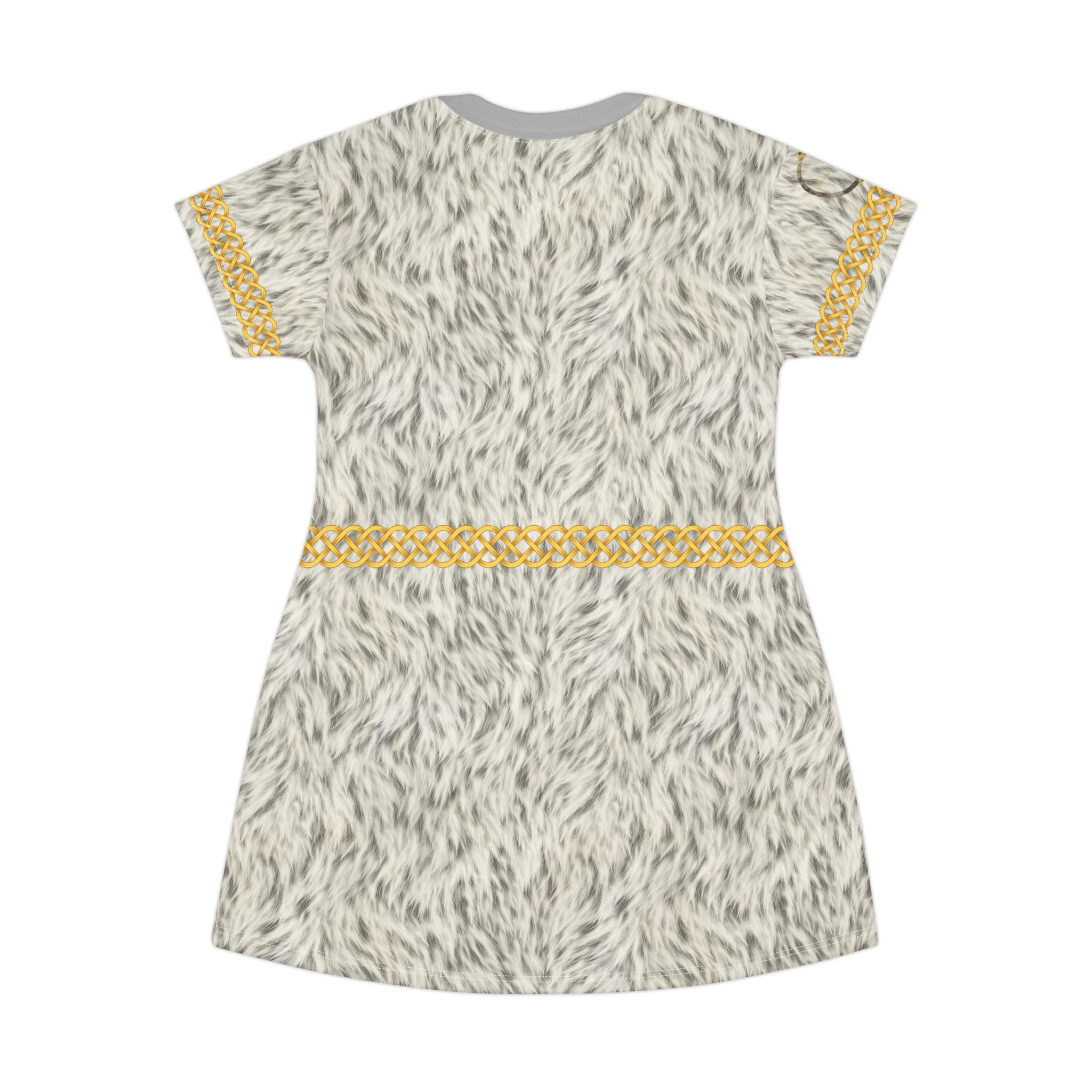 Fabled Fashion Celtic Knot White Fur effect Medieval Fashions All Over Print Spring/Summer T-Shirt Dress