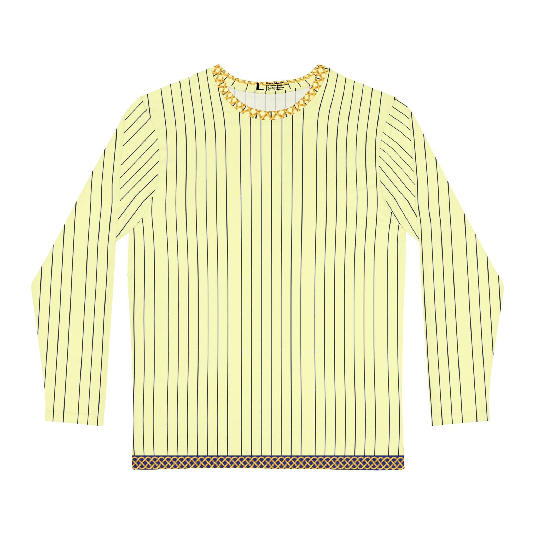 Fabled Fashion Men's Long Sleeve Cream pinstripe with Celtic chain effect AOP shirt.