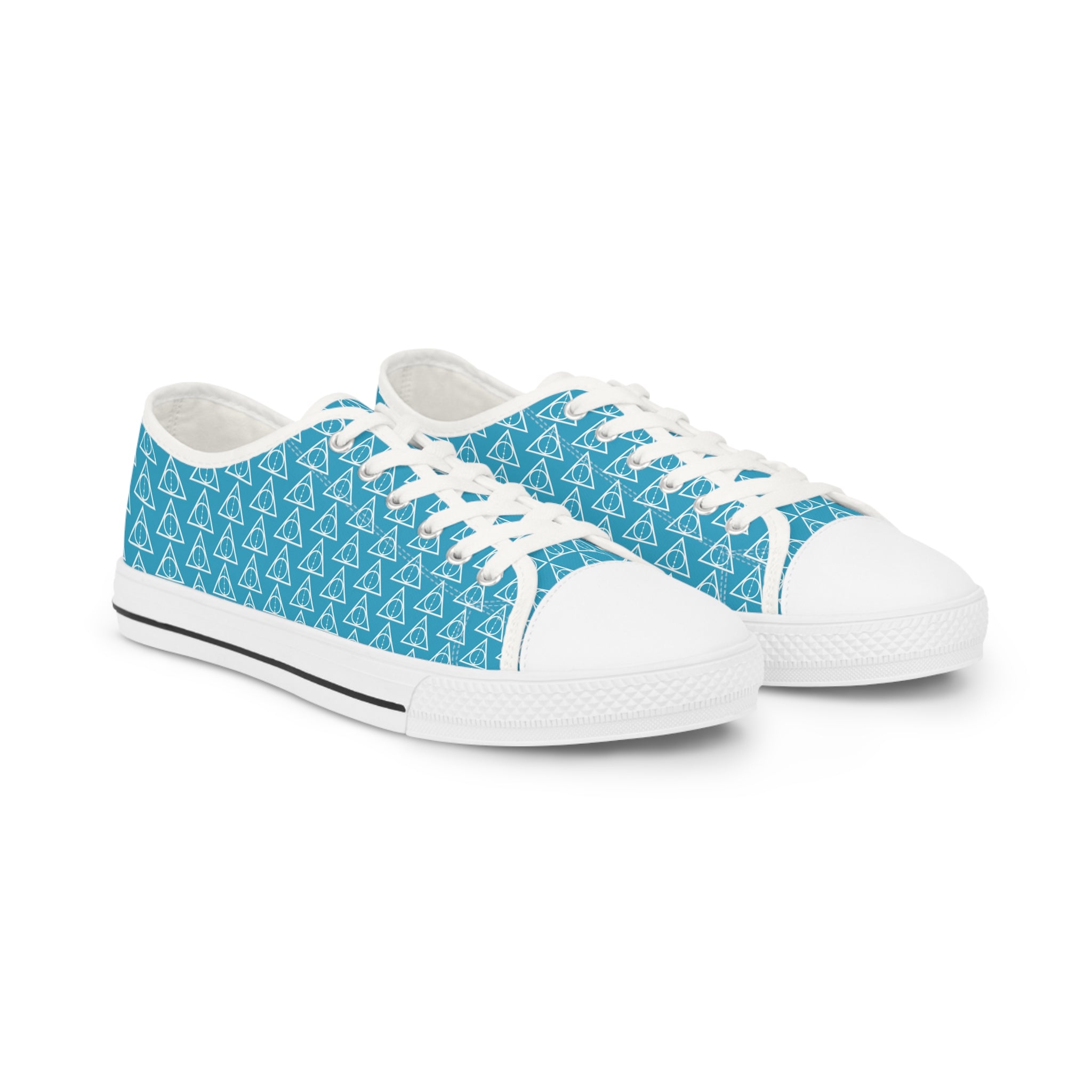 Harry Potter inspired Deathly Hallows logo Men's Low Top Sneakers (Turquoise Blue/White