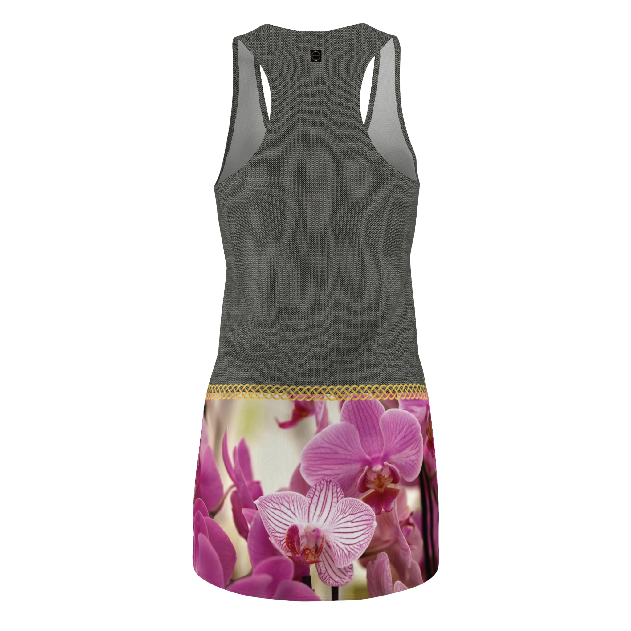 Fabled Fashion Chainmail and Purple flowers effect Women's Cut & Sew Racerback Dress (AOP) For Sarah